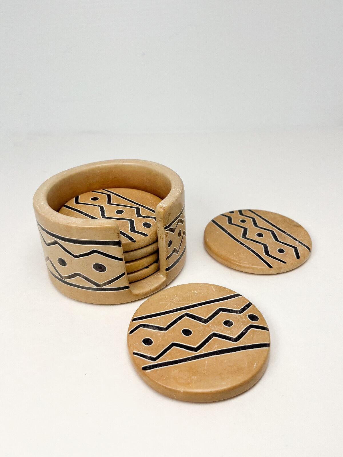 Soapstone coasters - set of 6 with holder