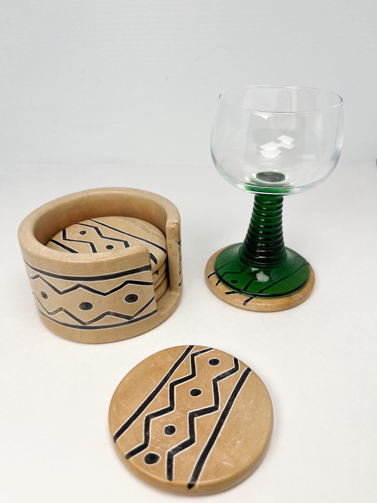 Soapstone coasters - set of 6 with holder