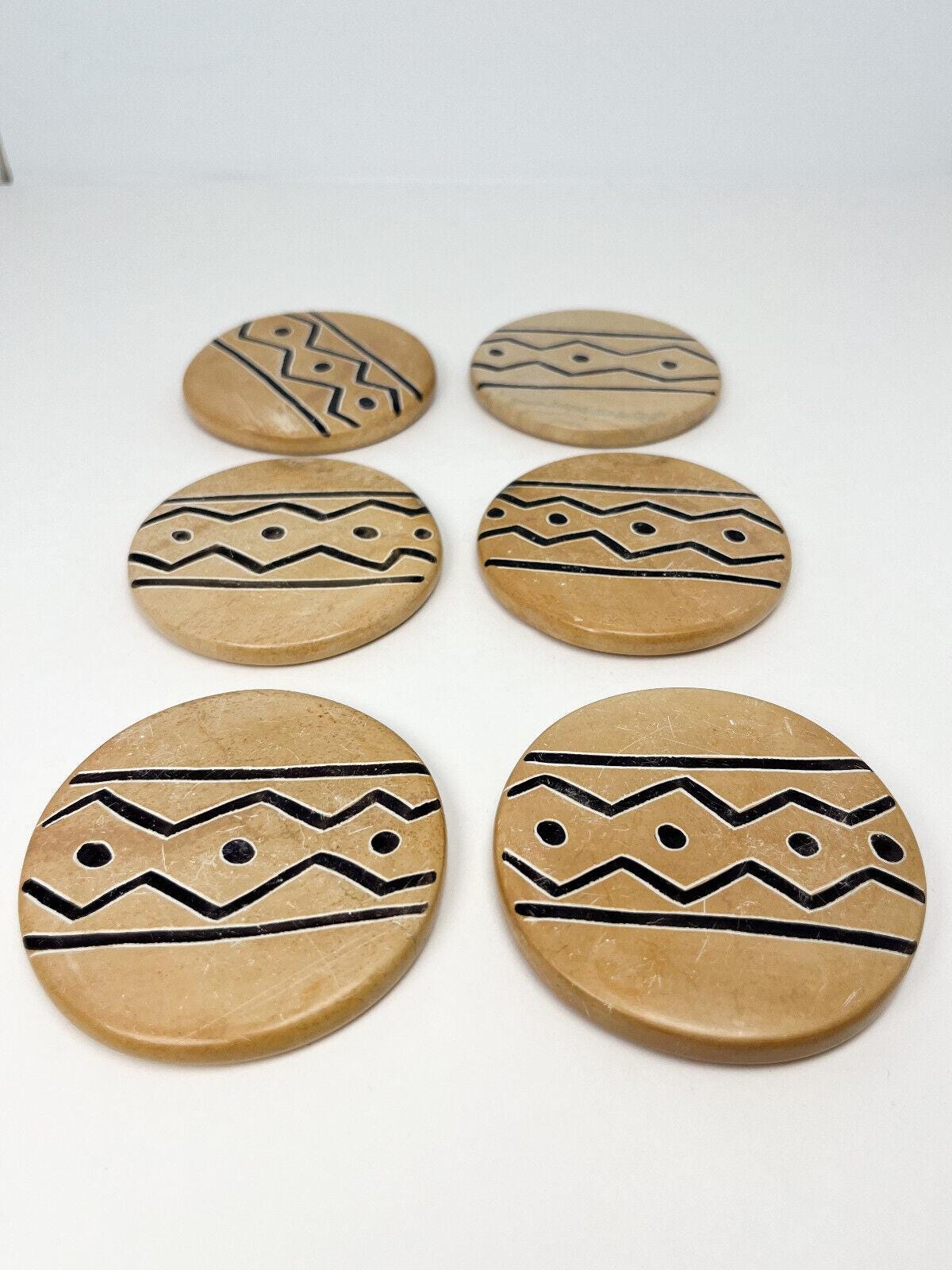 Soapstone coasters - set of 6 with holder