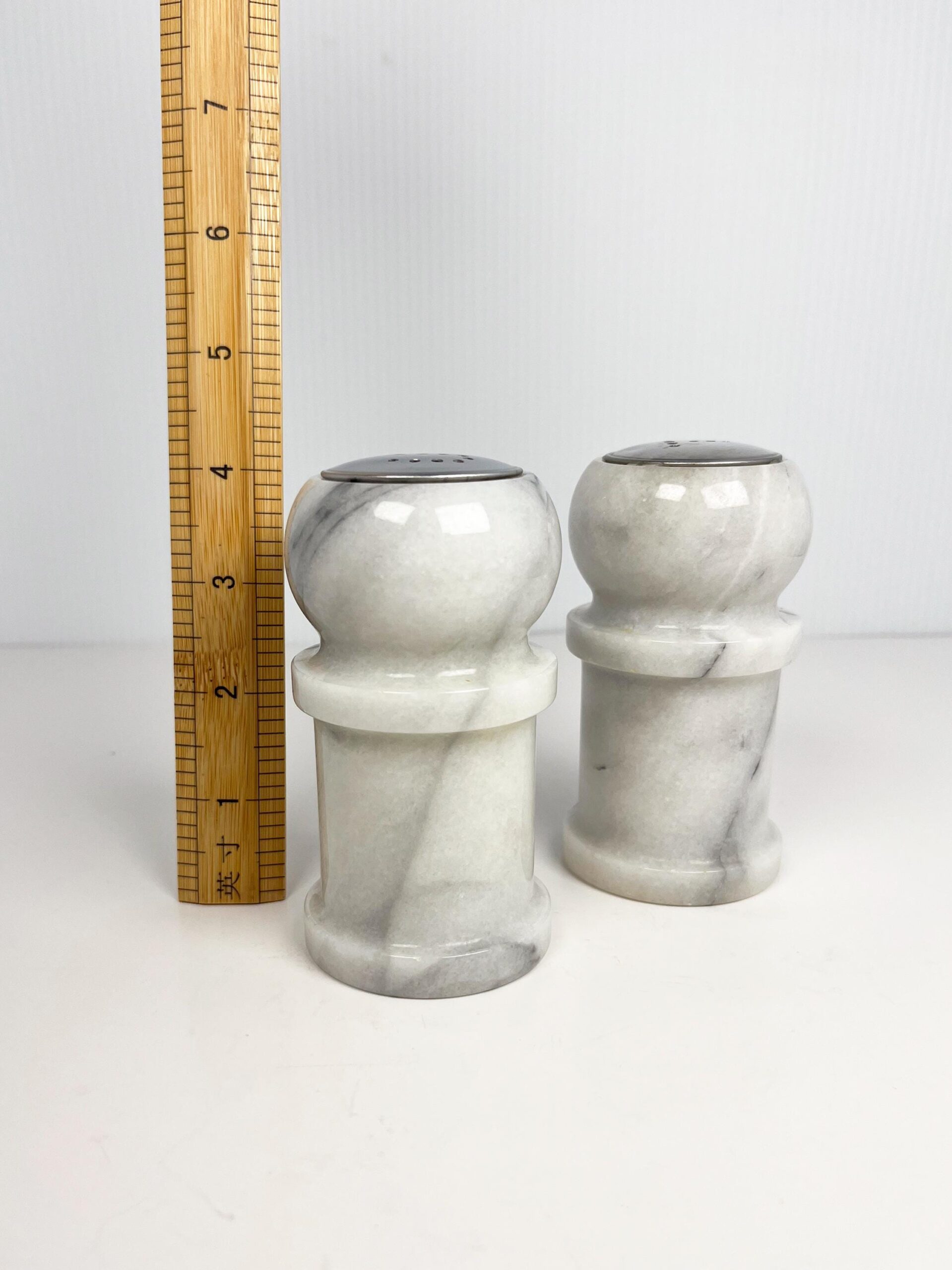 Vintage grey polished marble salt and pepper shakers