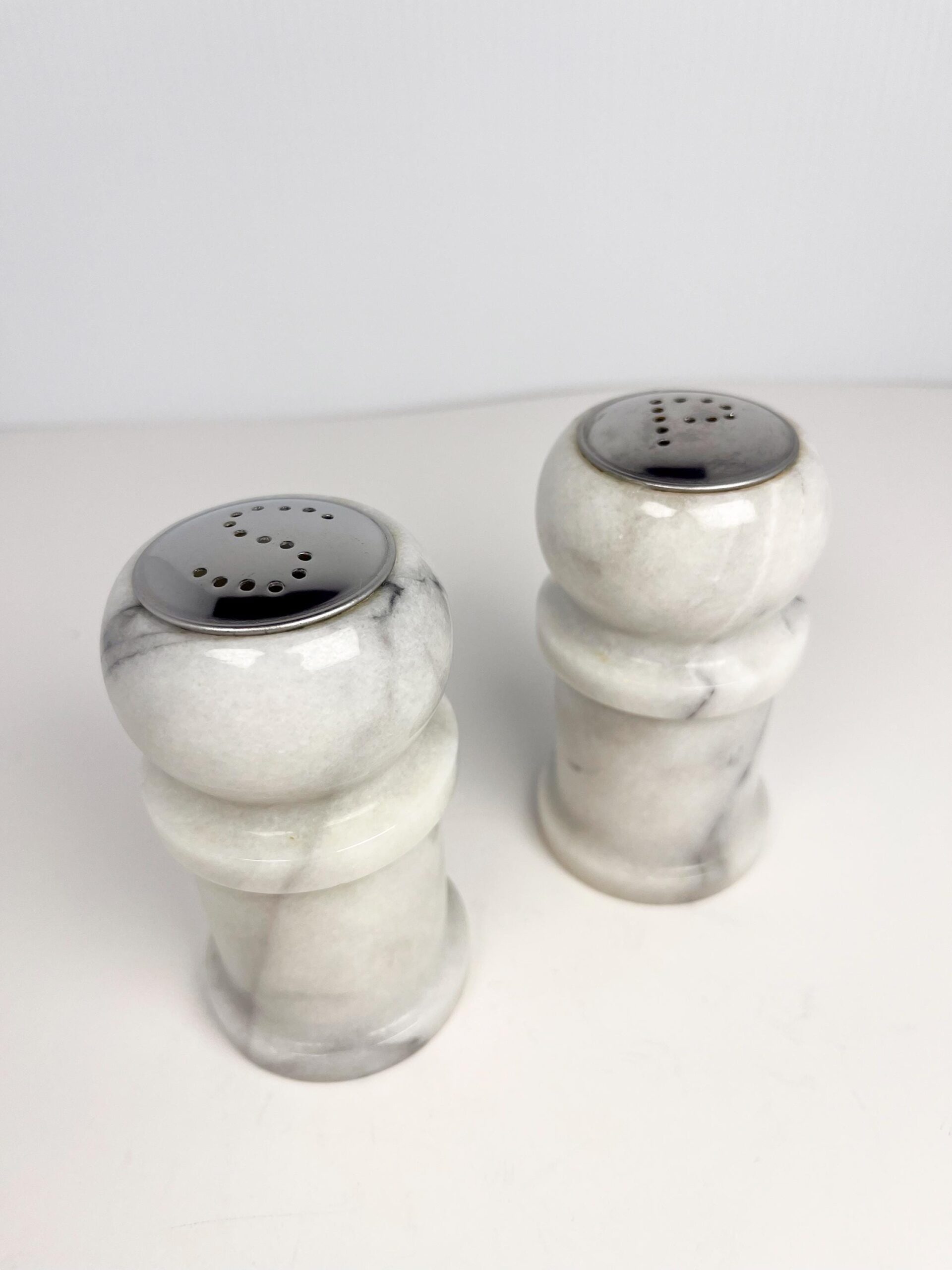 Vintage grey polished marble salt and pepper shakers