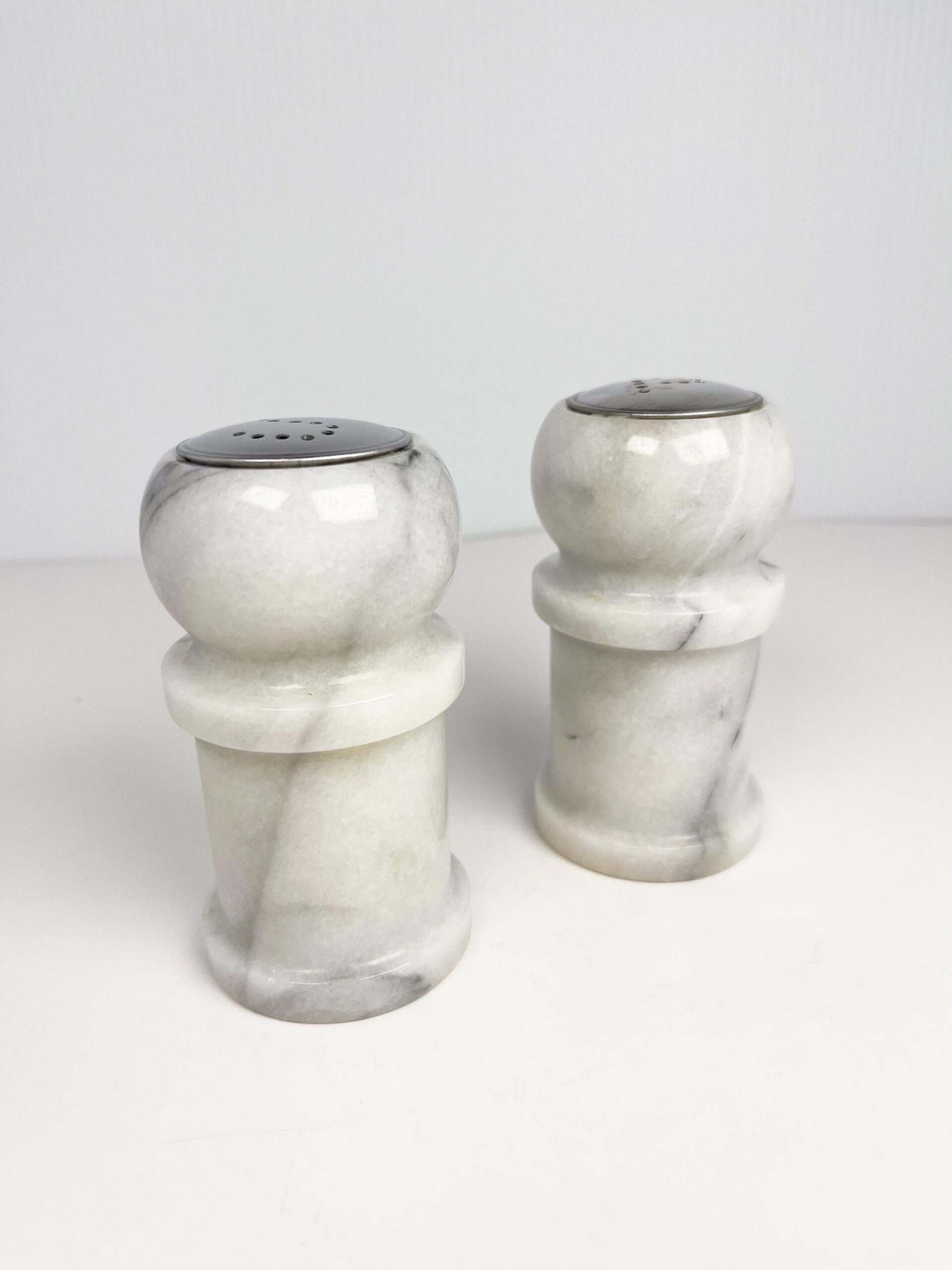 Vintage grey polished marble salt and pepper shakers