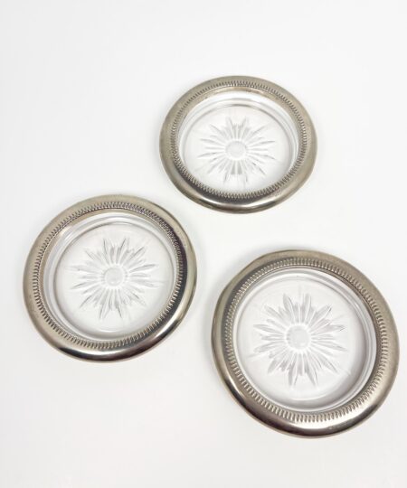 Vintage starburst silver plated and glass coasters - set of three - Made in Italy