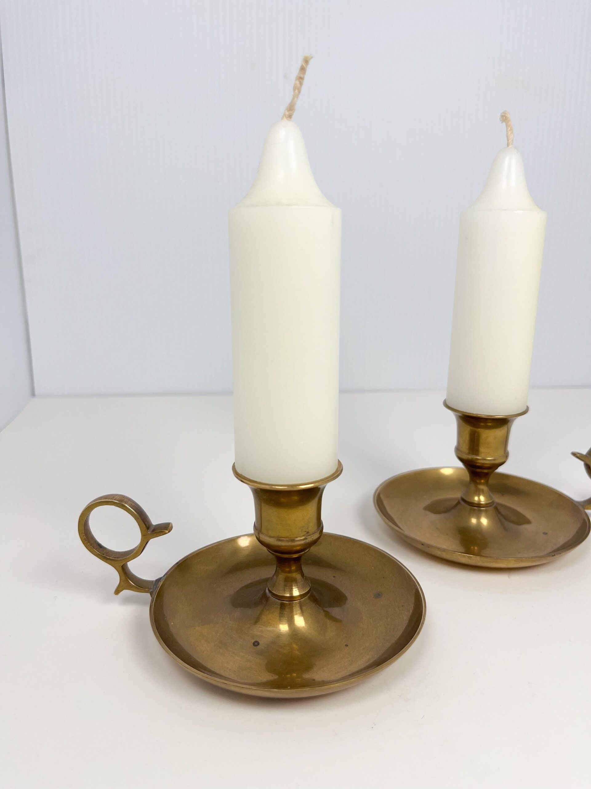 Vintage brass candlestick holders set with handle - including candles