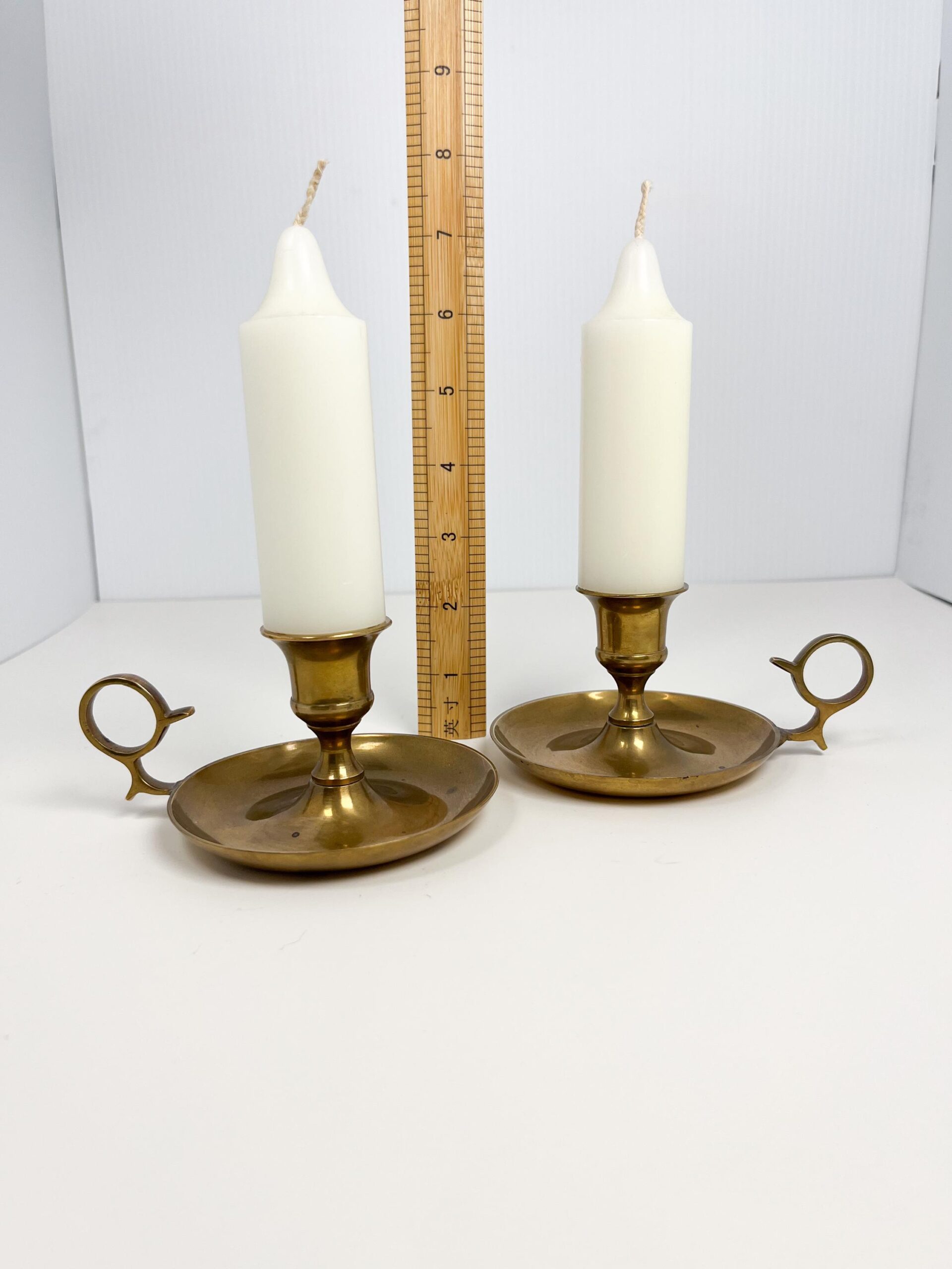 Vintage brass candlestick holders set with handle - including candles