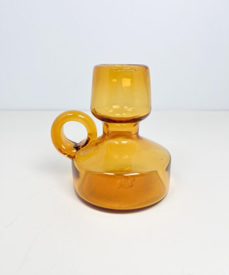 Vintage MCM amber coloured small art glass vase - hand blown
