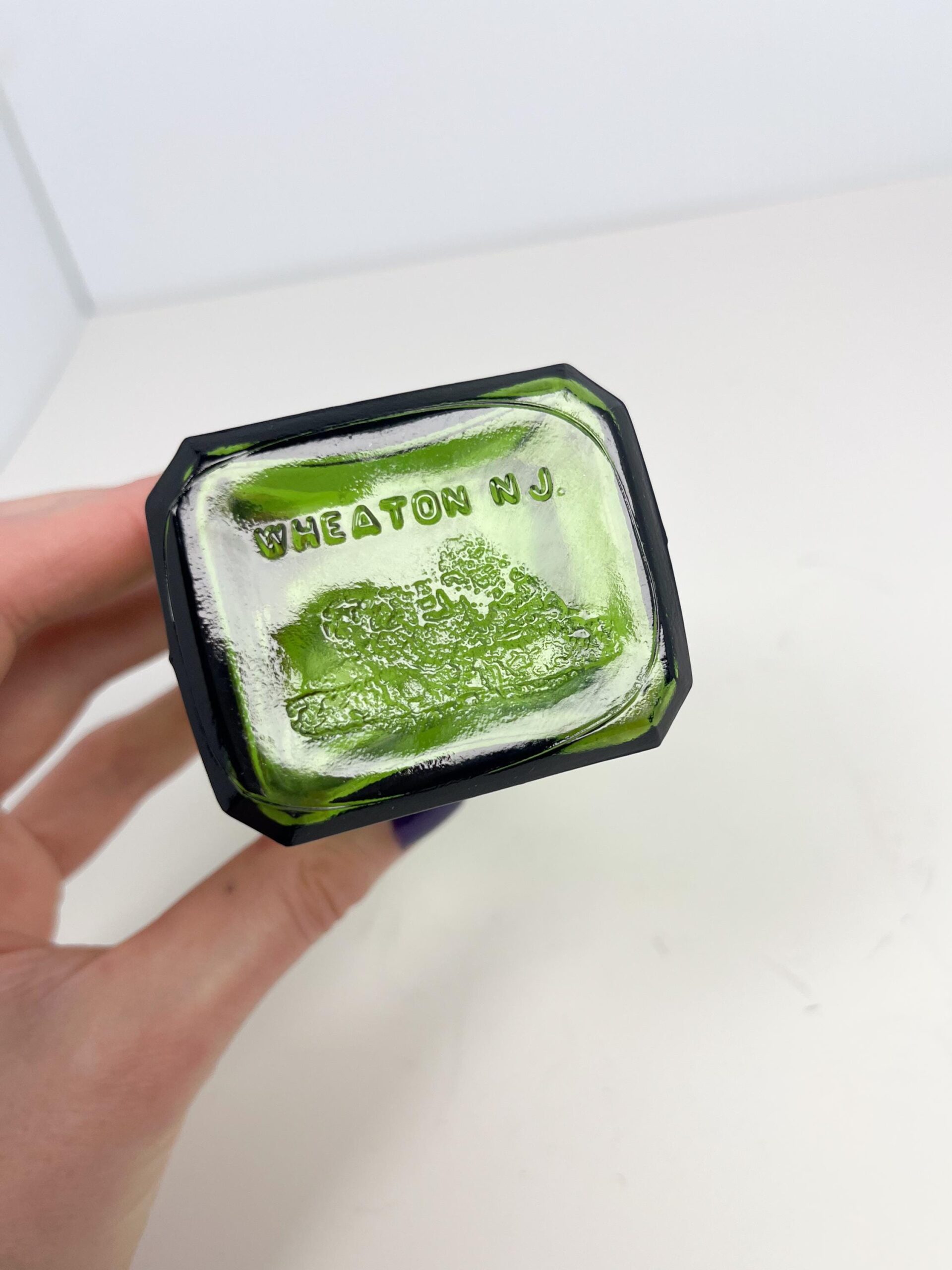 Vintage 6" Wheaton green glass bitters bottle - 60s reproduction