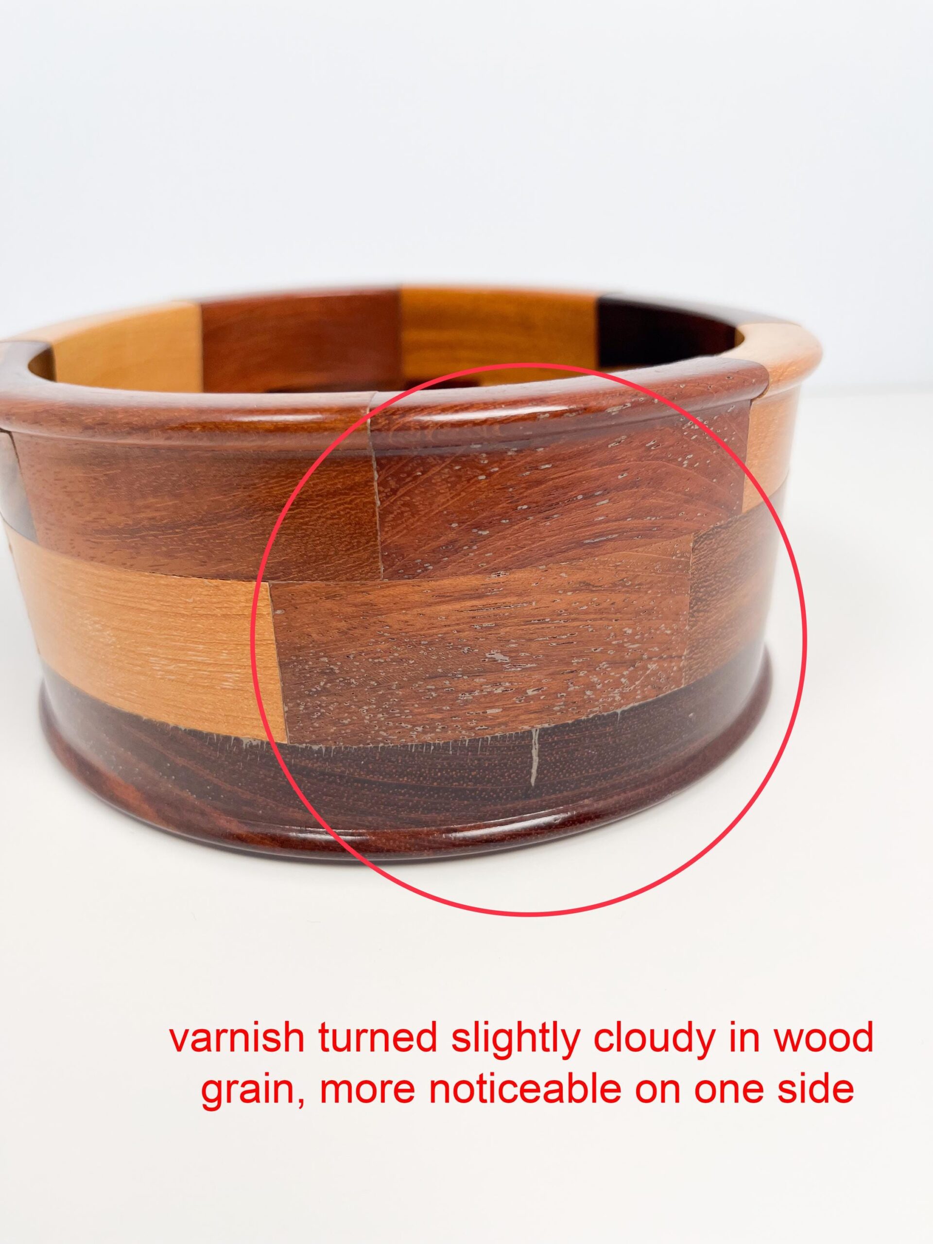 Decorative wood bowl with geometric mosaic panels