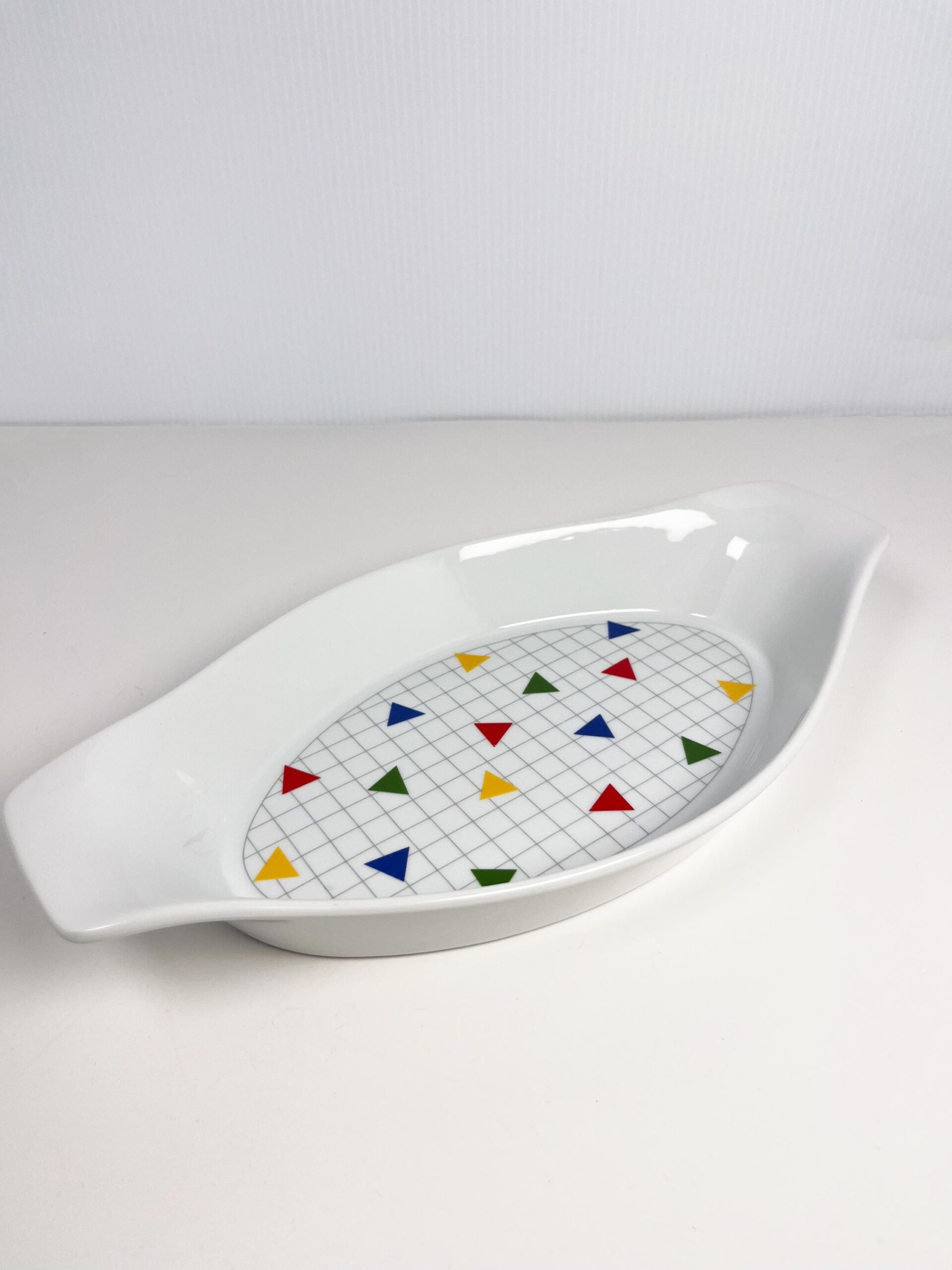 Vintage 80s Japanese rainbow checkered casserole dish by Algar
