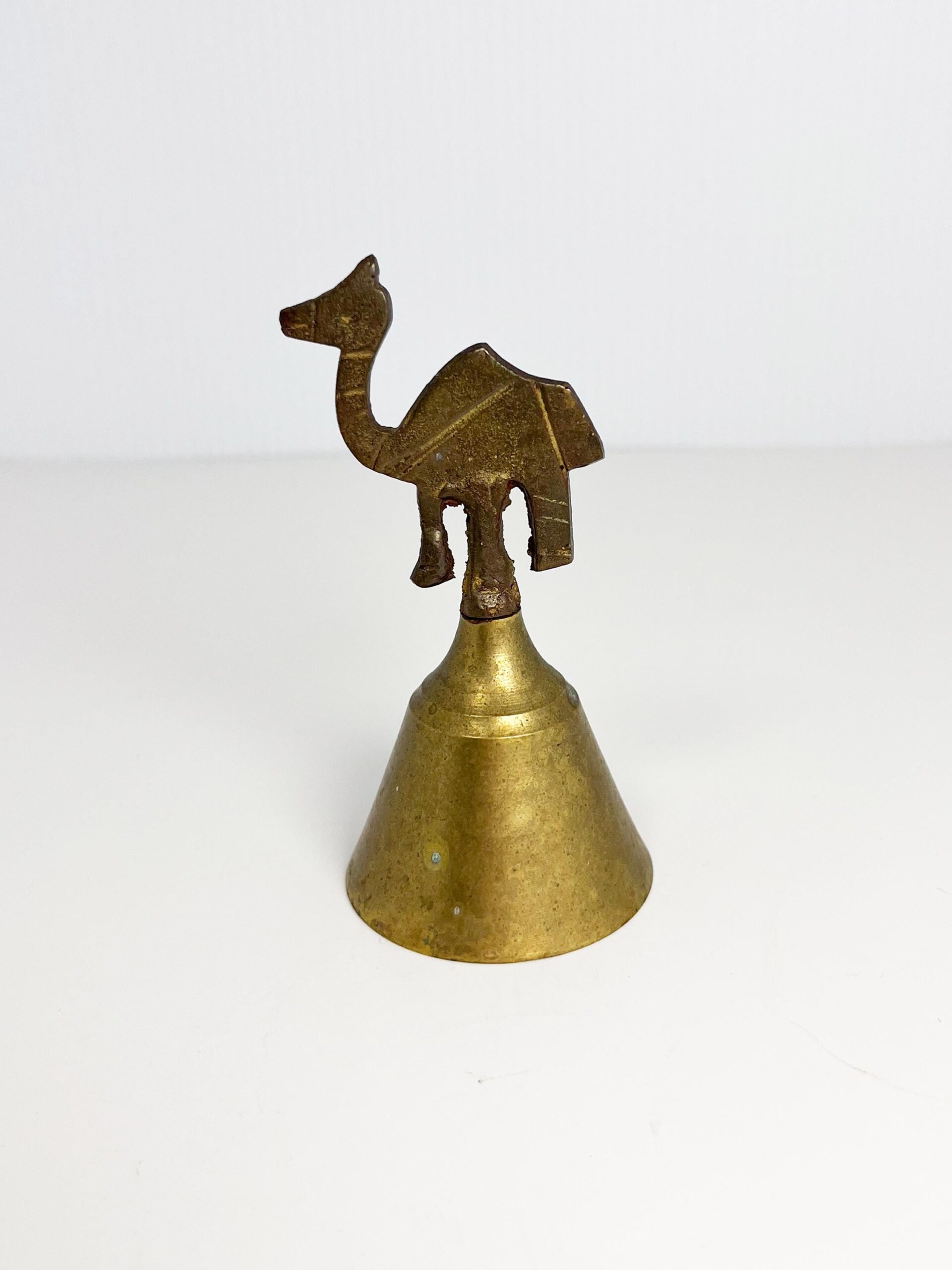 Vintage small brass camel bell - patina, rustic charm