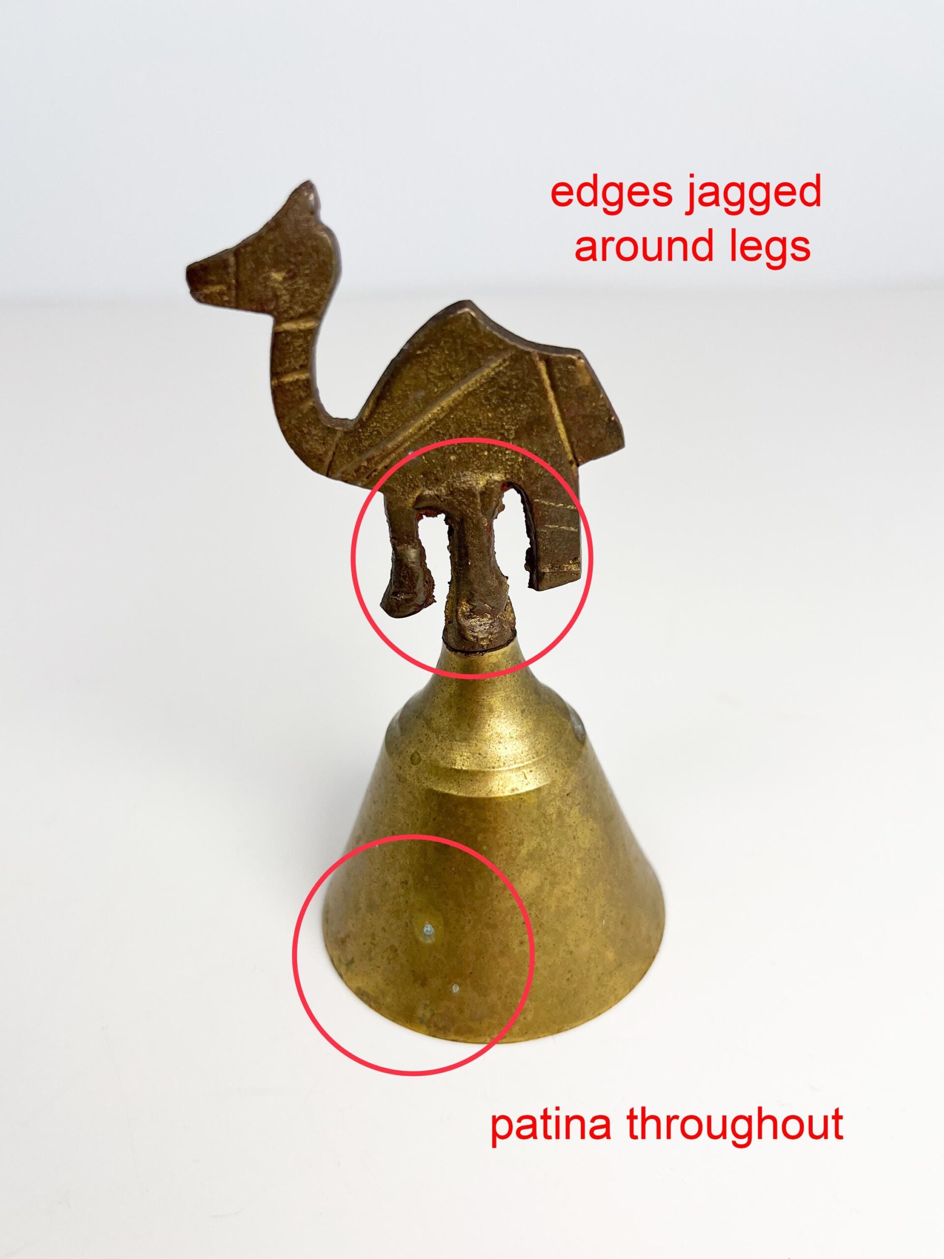 Vintage small brass camel bell - patina, rustic charm