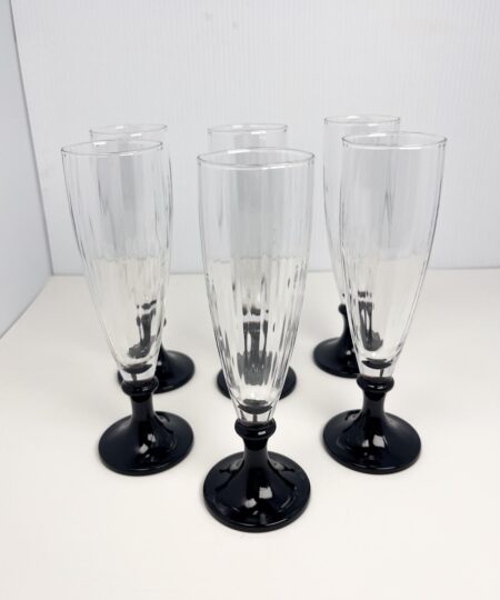 Vintage black stem faceted small champagne flutes - Made in Italy, set of 6