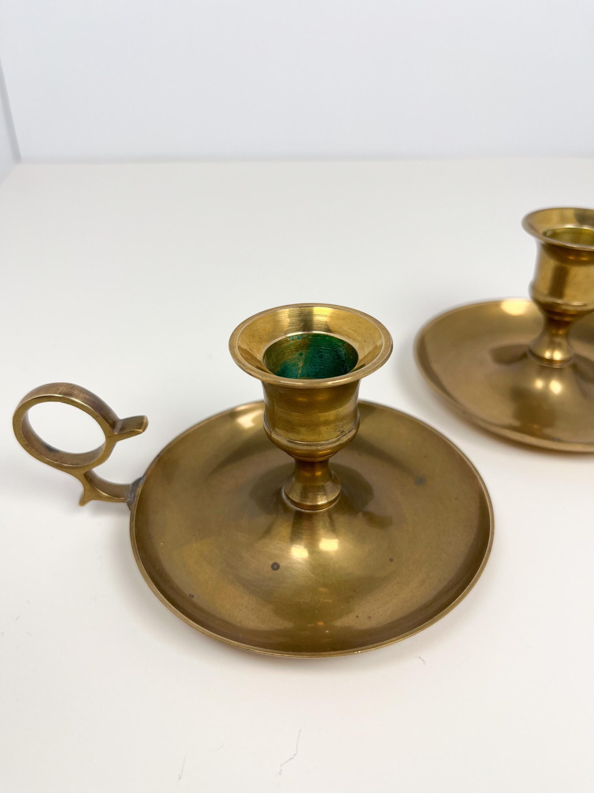 Vintage brass candlestick holders set with handle - including candles