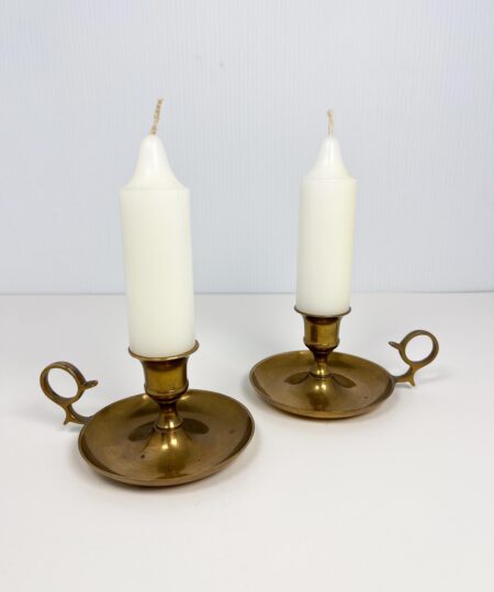 Vintage brass candlestick holders set with handle - including candles