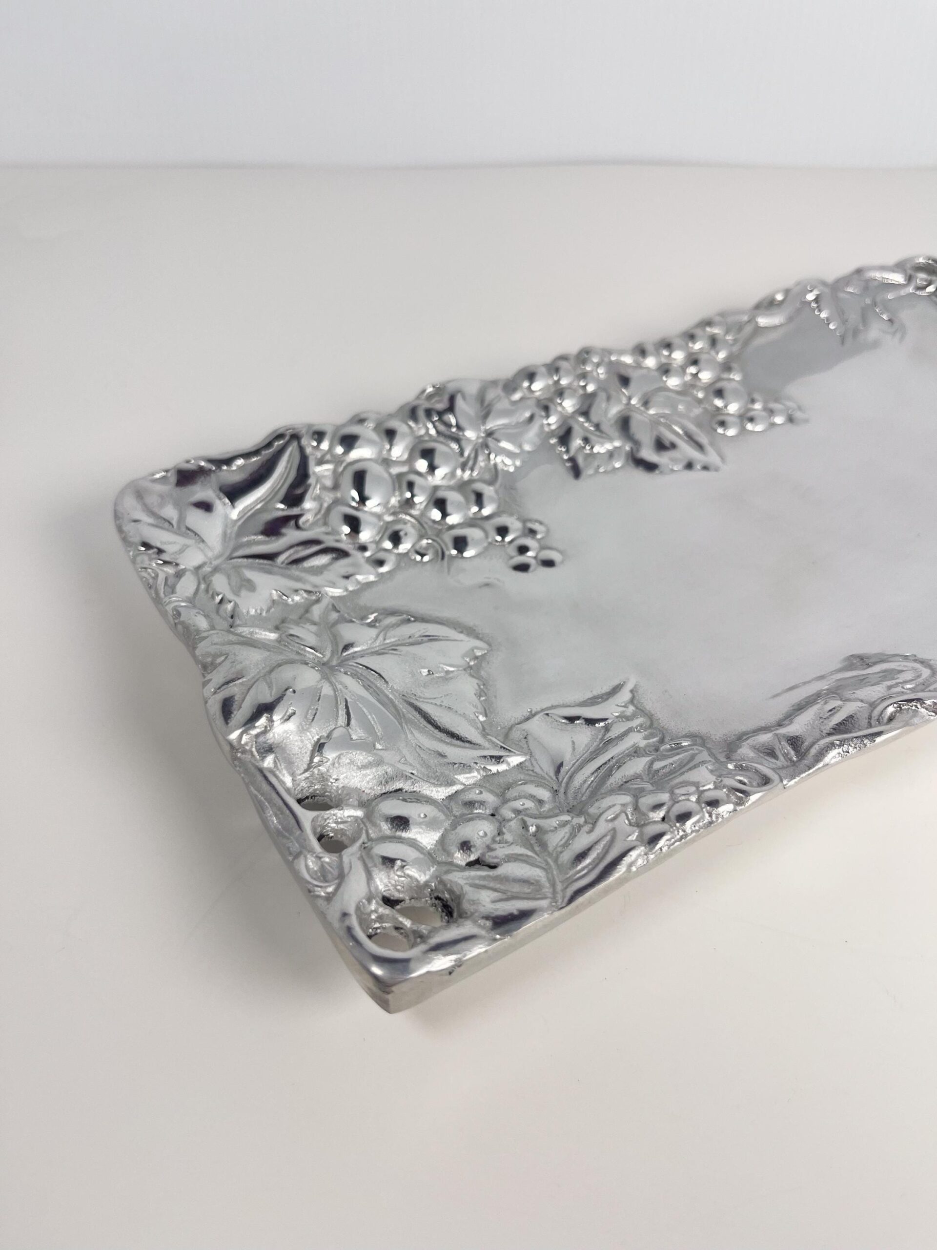Vintage pewter serving platter with grapes motif - made in Puerta Vallarta, Mexico