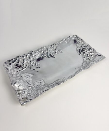 Vintage pewter serving platter with grapes motif - made in Puerta Vallarta, Mexico