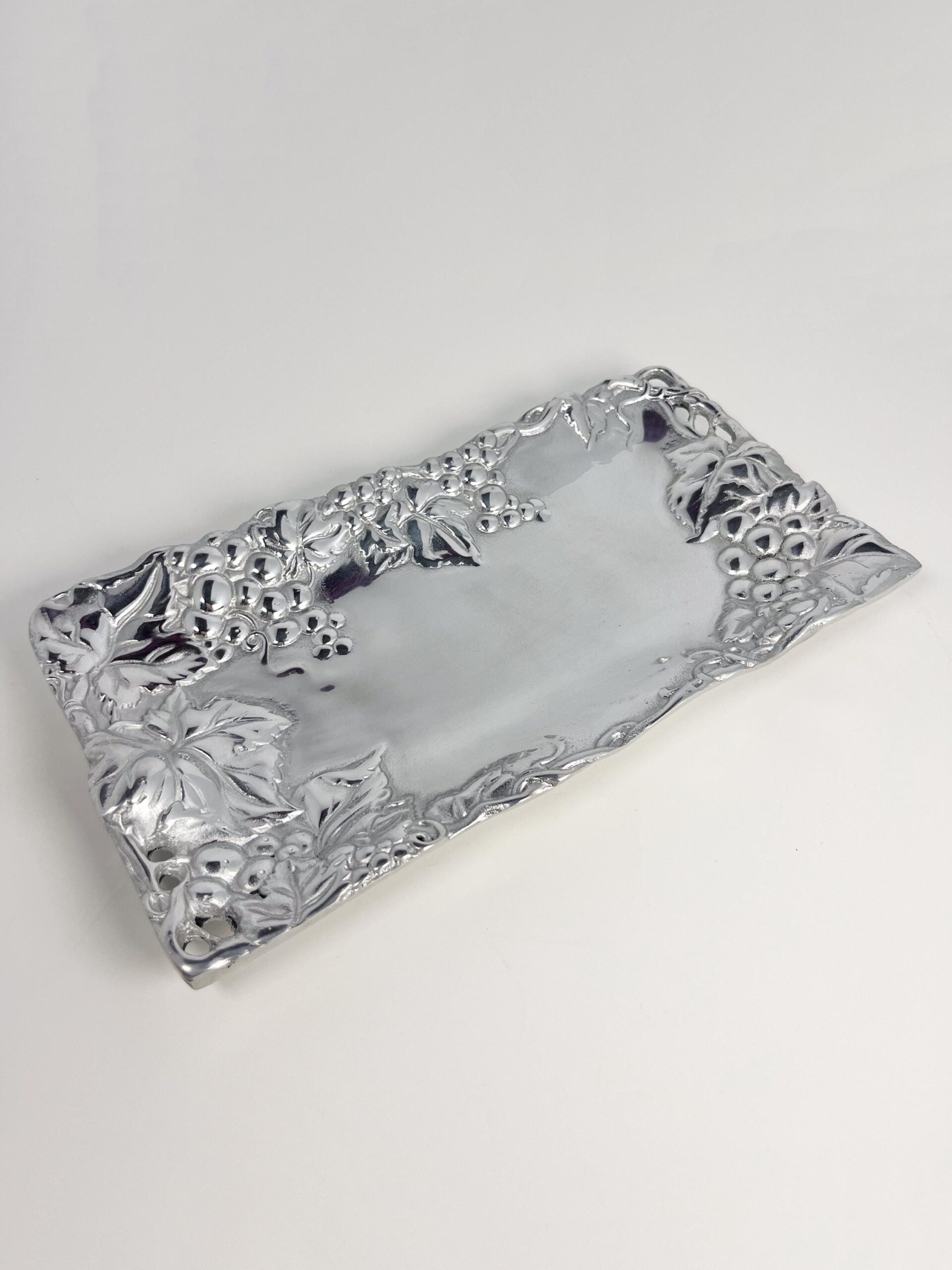 Vintage pewter serving platter with grapes motif - made in Puerta Vallarta, Mexico