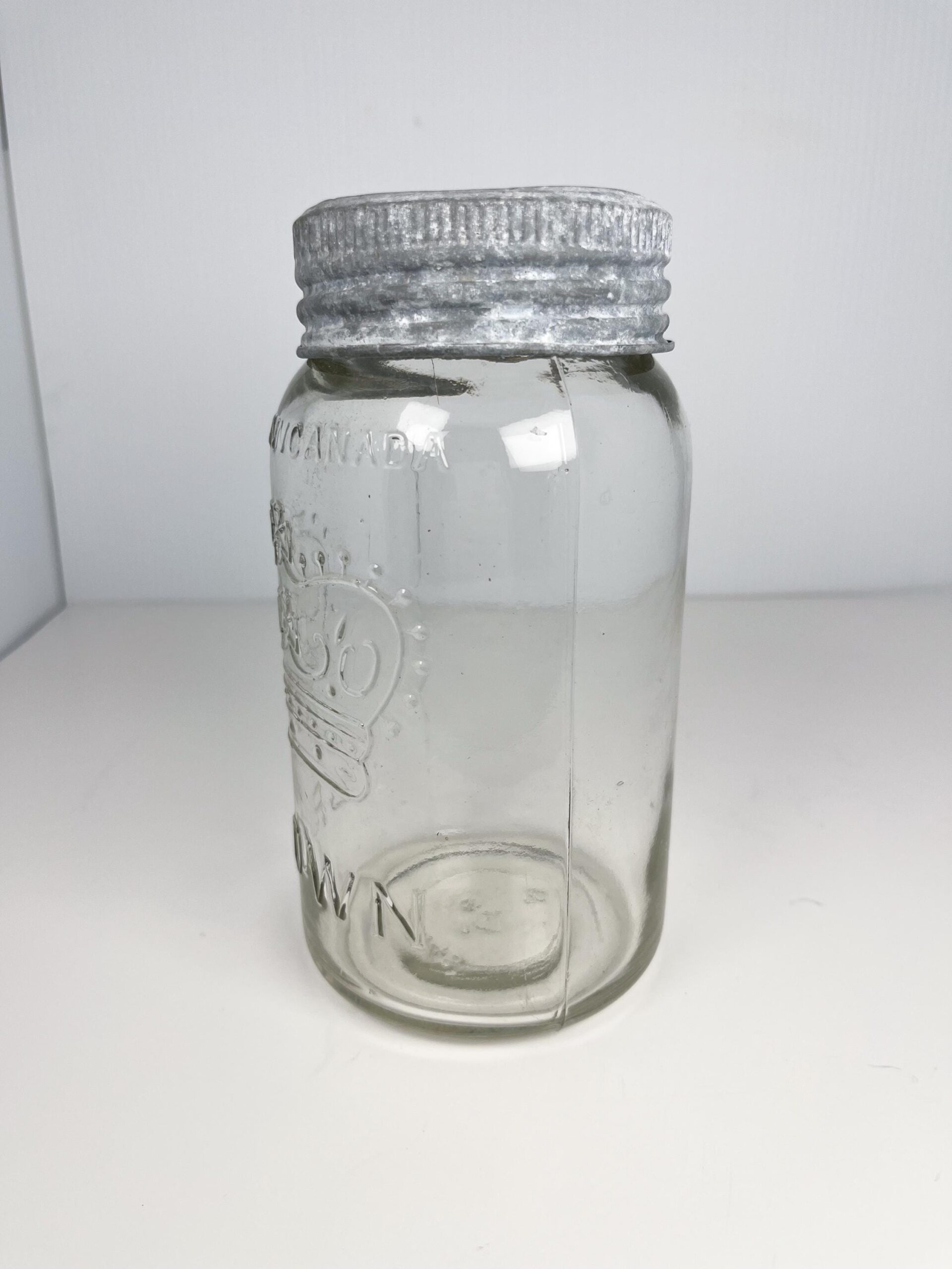 7" vintage Crown Mason Jar - Made in Canada, 1943
