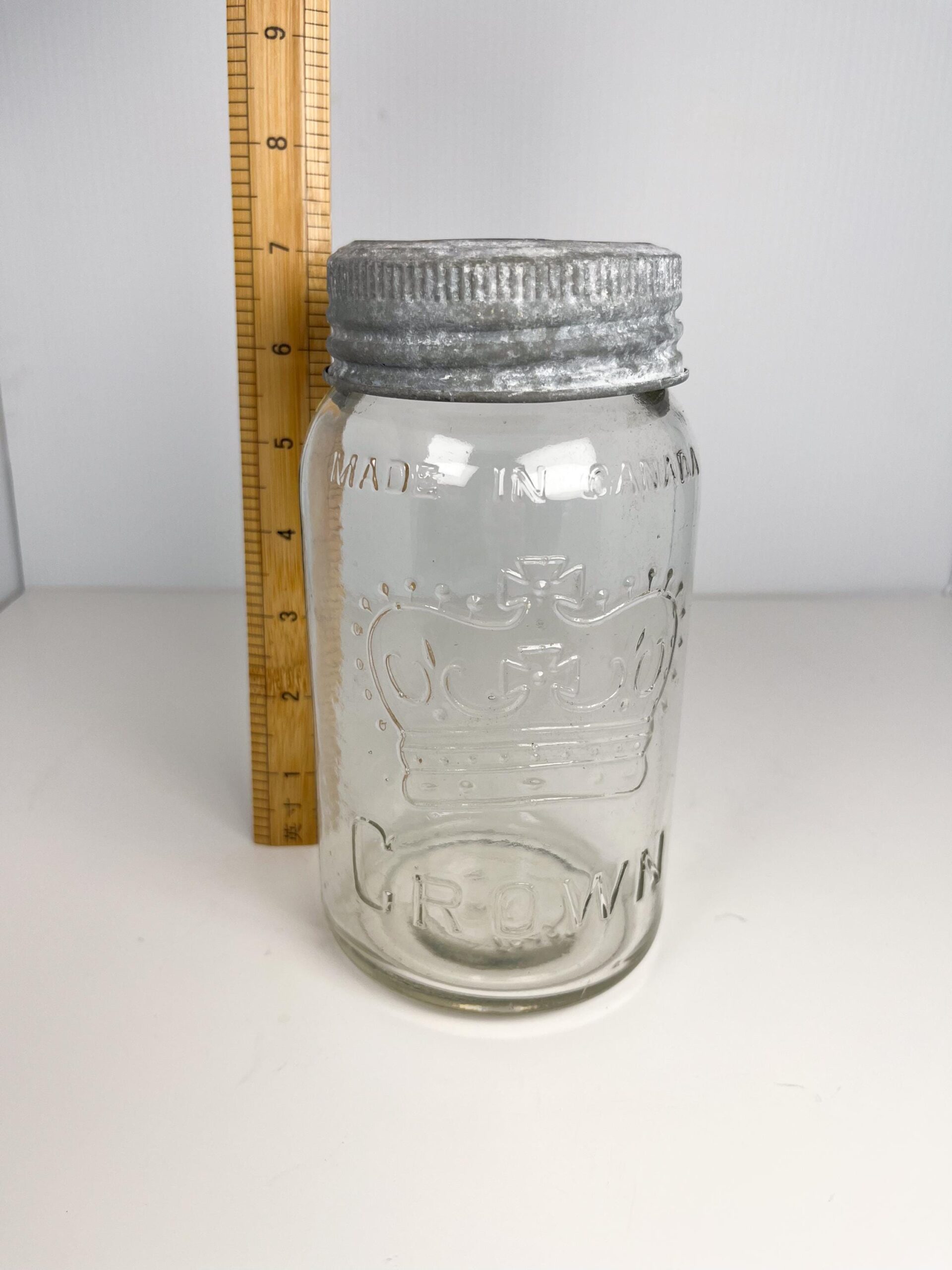 7" vintage Crown Mason Jar - Made in Canada, 1943
