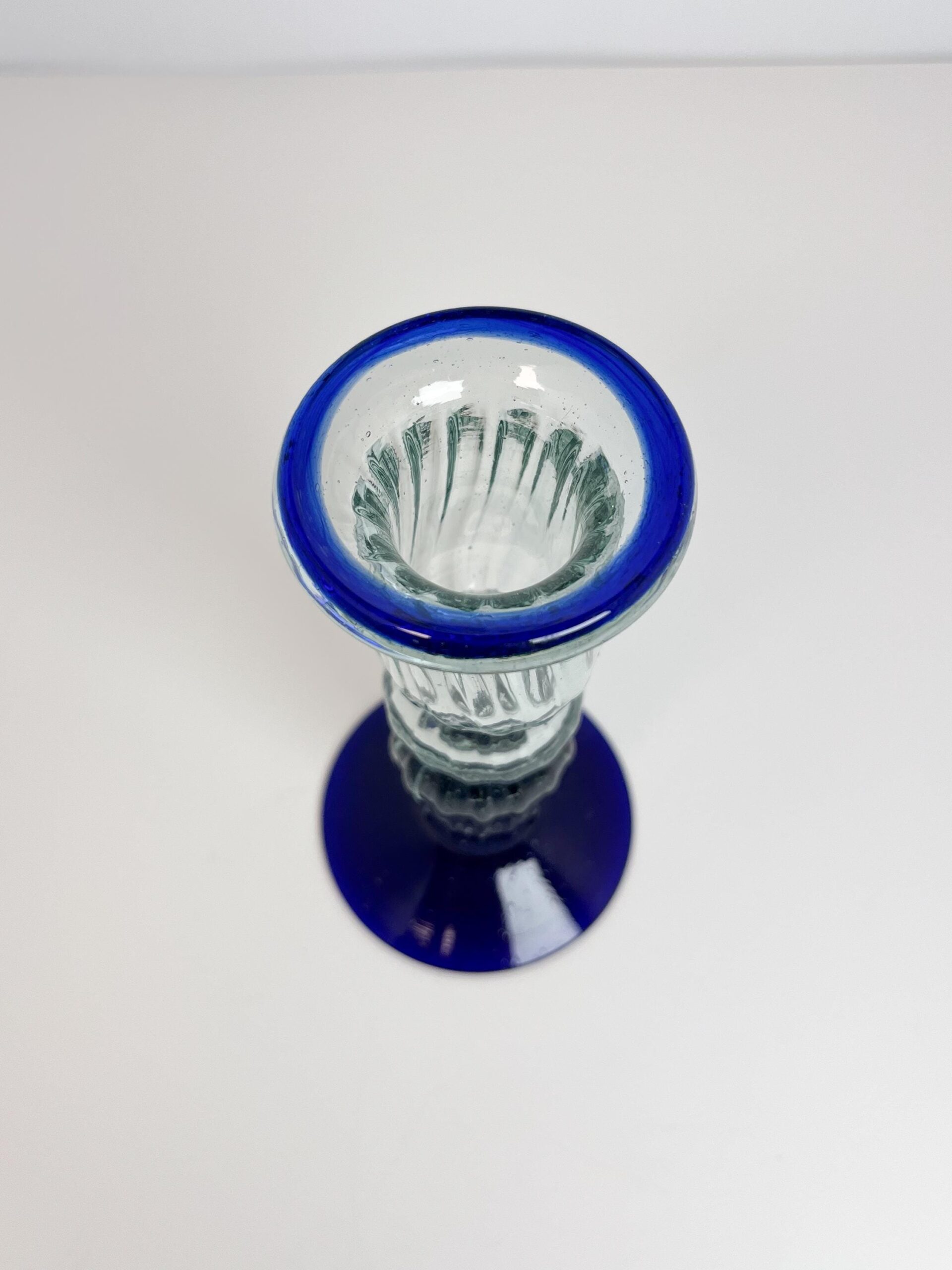 Vintage Mexican hand blown blue tall candle holder / bud vase