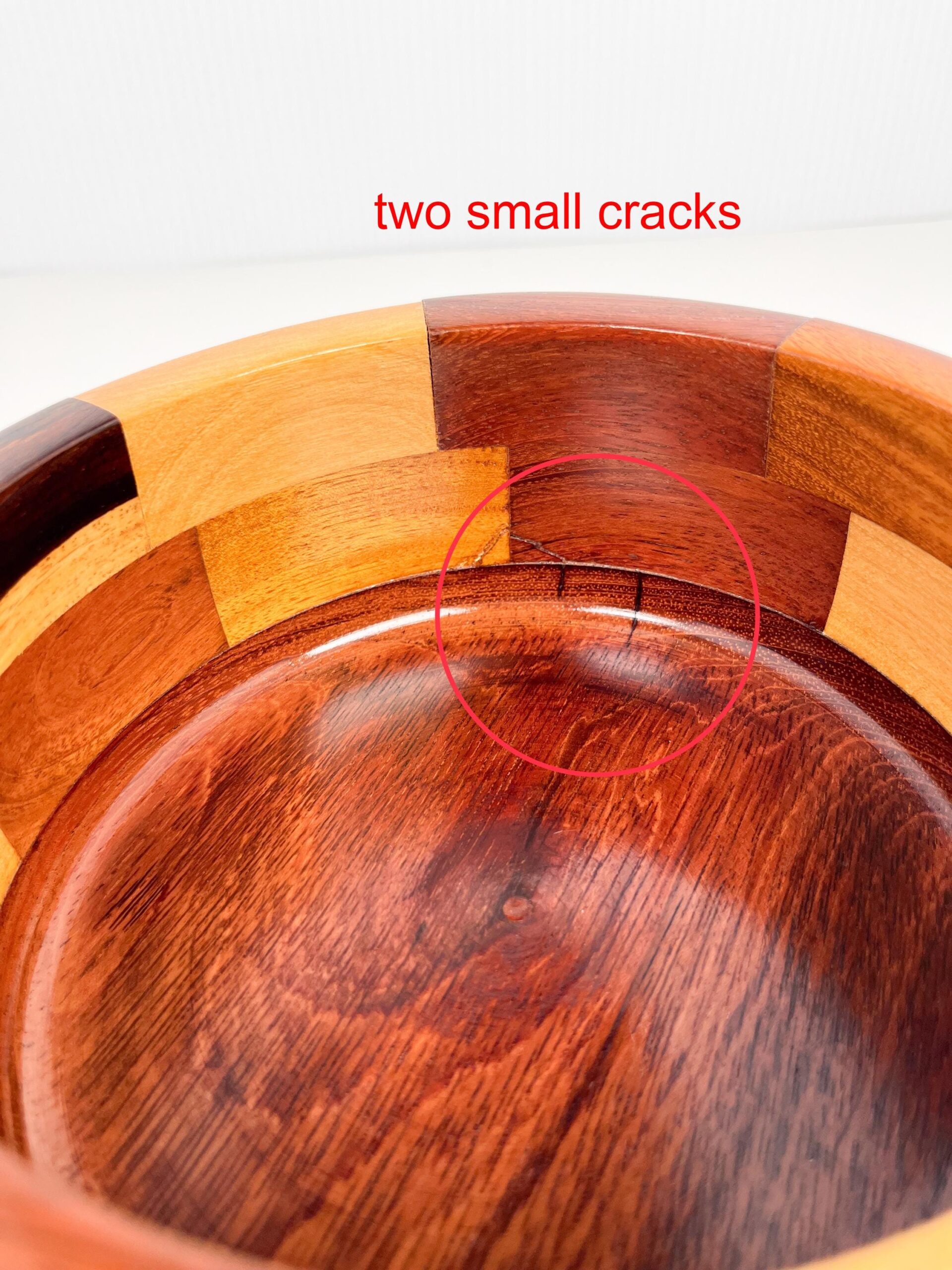 Decorative wood bowl with geometric mosaic panels