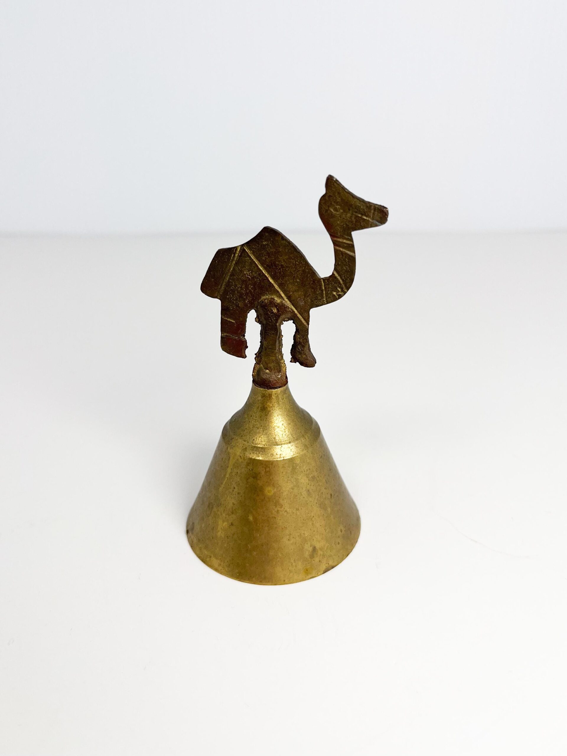 Vintage small brass camel bell - patina, rustic charm
