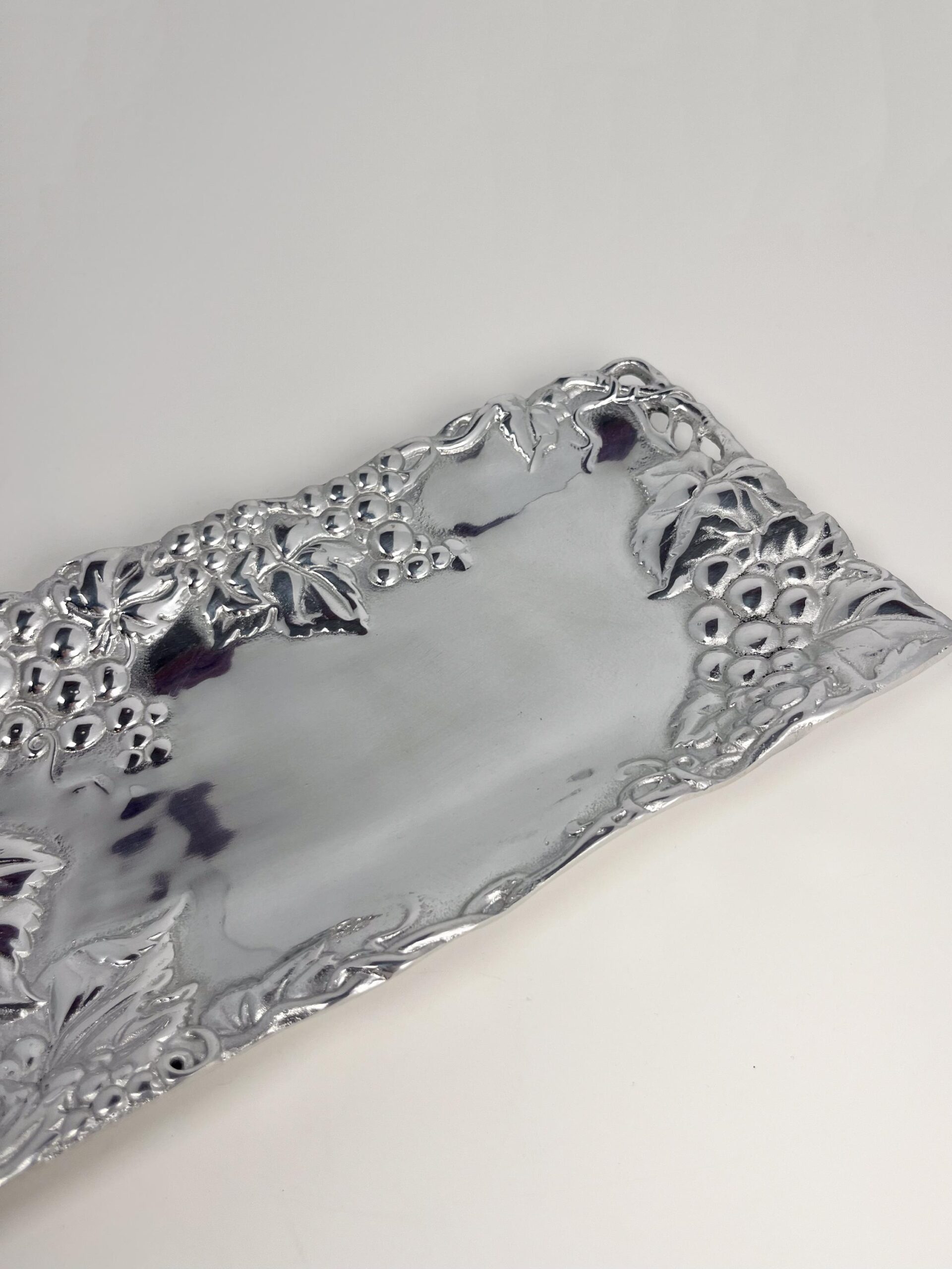 Vintage pewter serving platter with grapes motif - made in Puerta Vallarta, Mexico