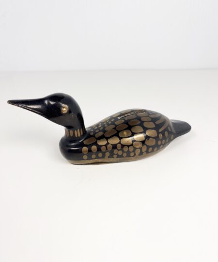 Small brass painted loon coin bank