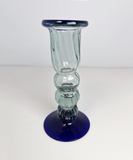 Vintage Mexican hand blown blue tall candle holder / bud vase