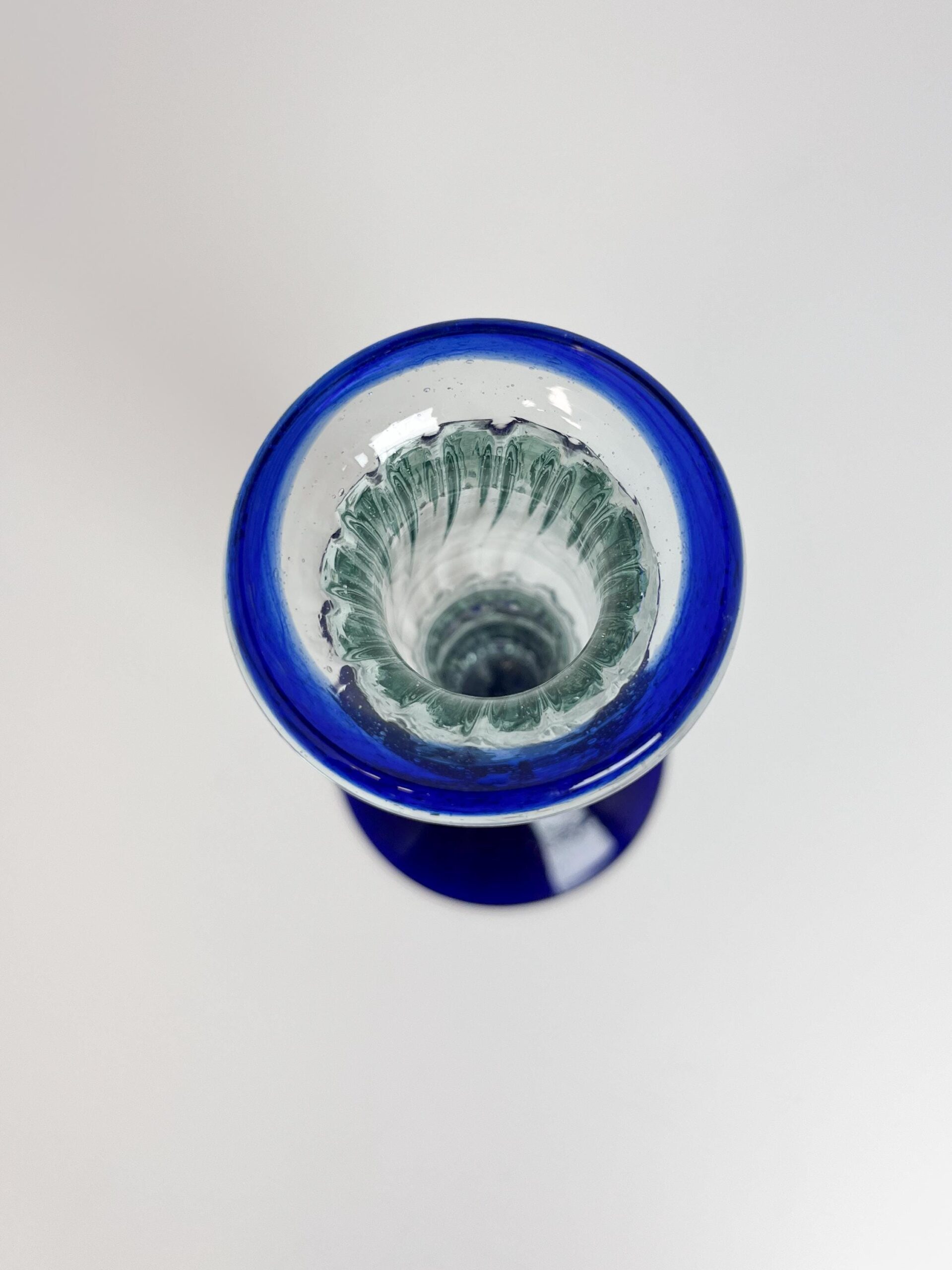 Vintage Mexican hand blown blue tall candle holder / bud vase