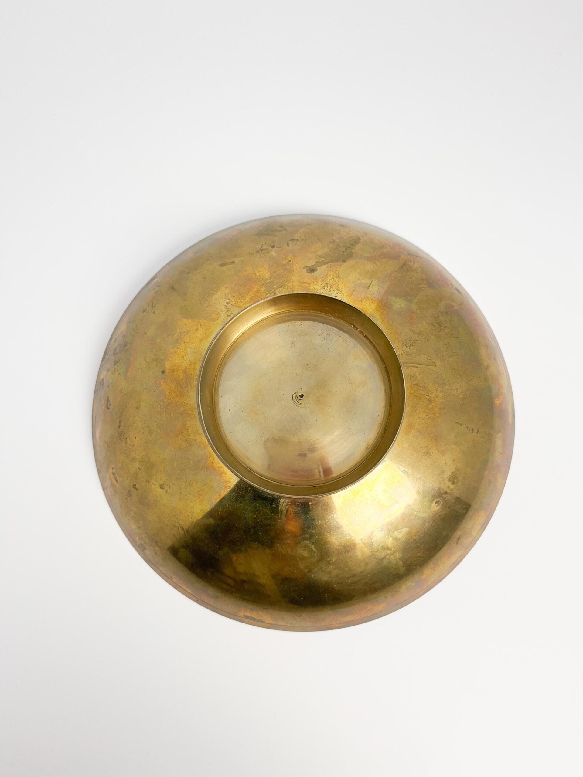 Vintage brass decorative bowl with enamel duck motif