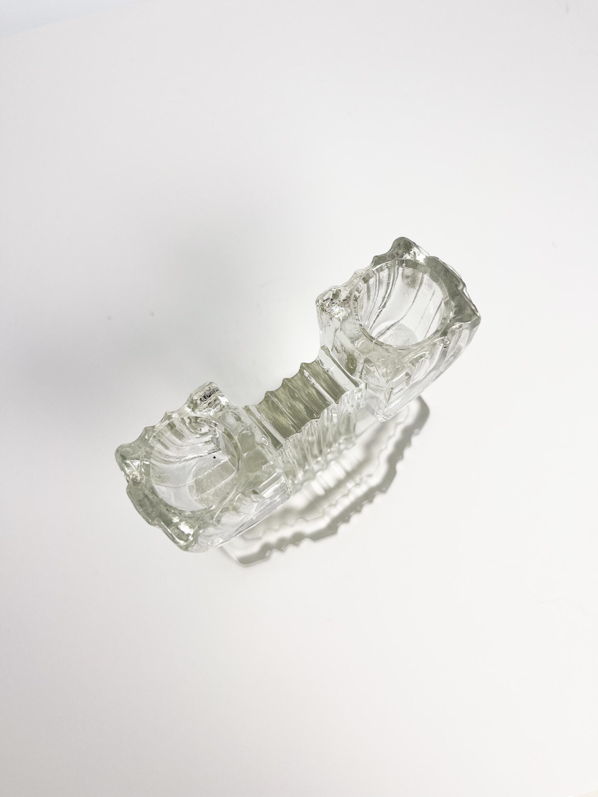 Vintage Anchor Hocking glass Queen Mary double candlestick - art deco cactus design candle holder