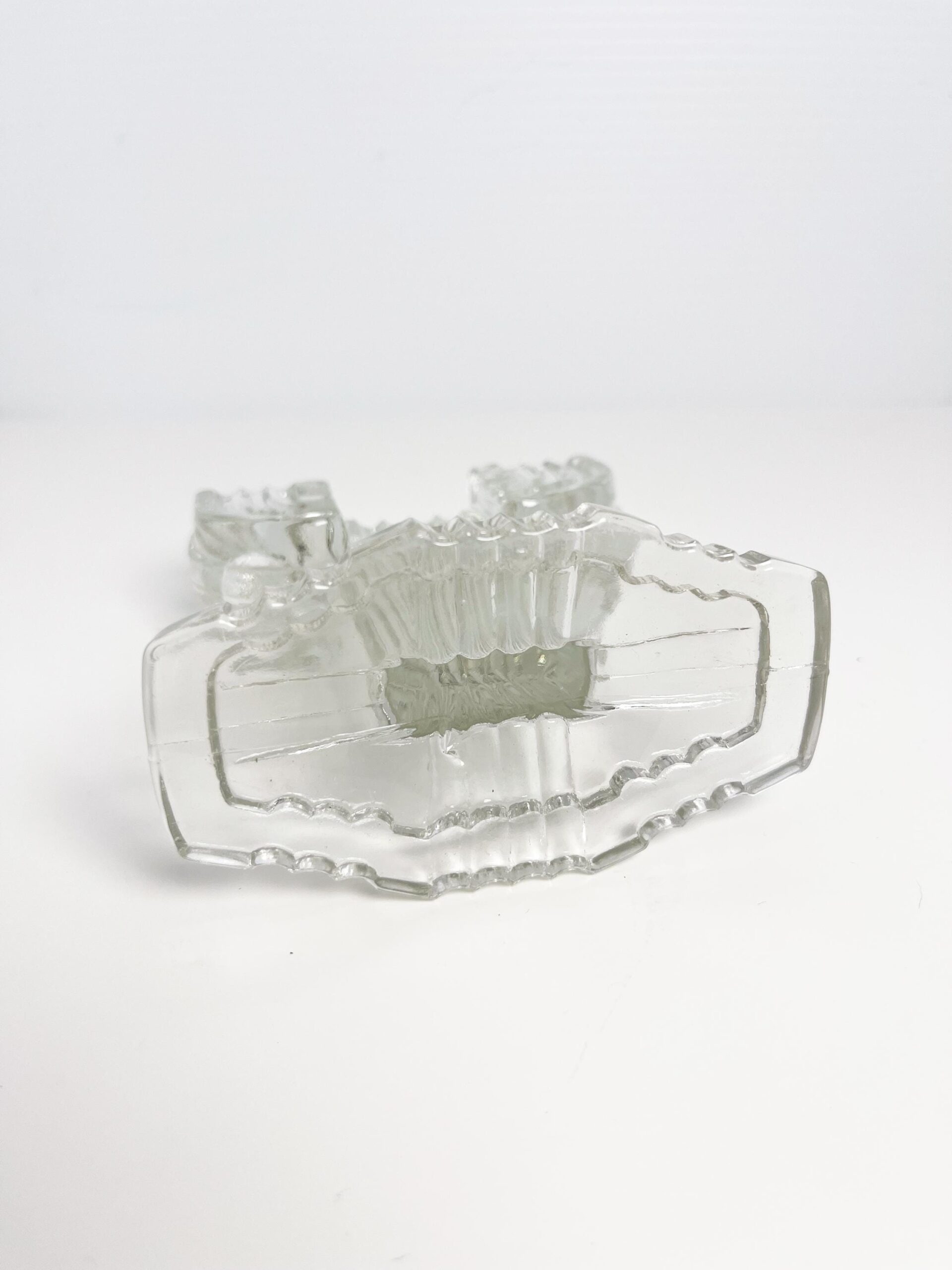 Vintage Anchor Hocking glass Queen Mary double candlestick - art deco cactus design candle holder