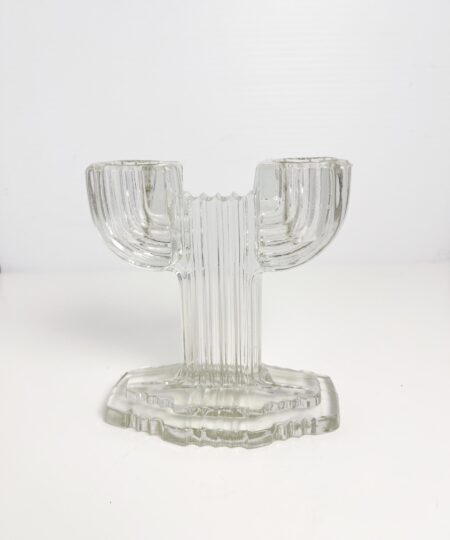 Vintage Anchor Hocking glass Queen Mary double candlestick - art deco cactus design candle holder