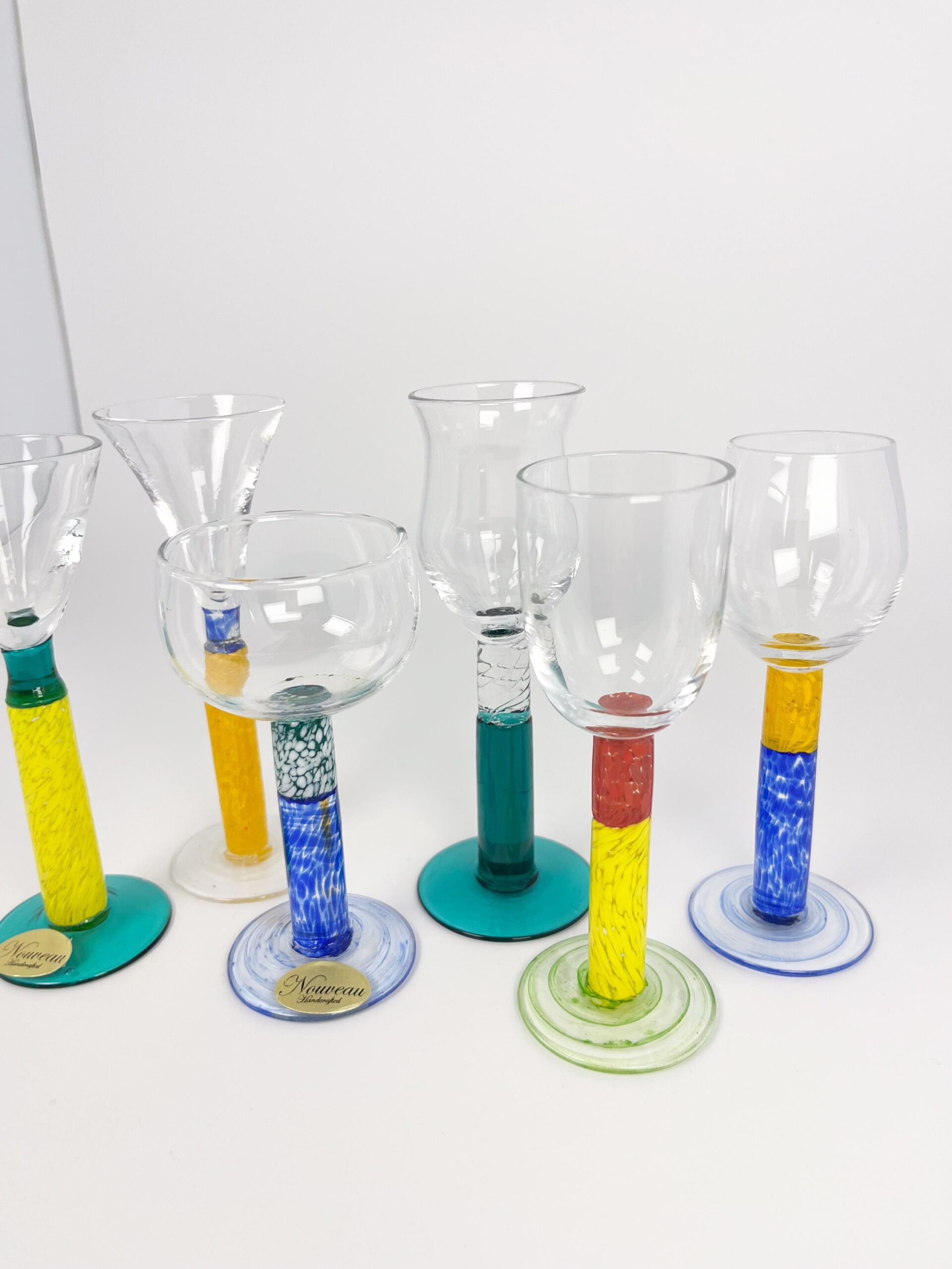 Vintage multi colour art glass cordials - colourful hand blown shot glasses made in the Czech Republic