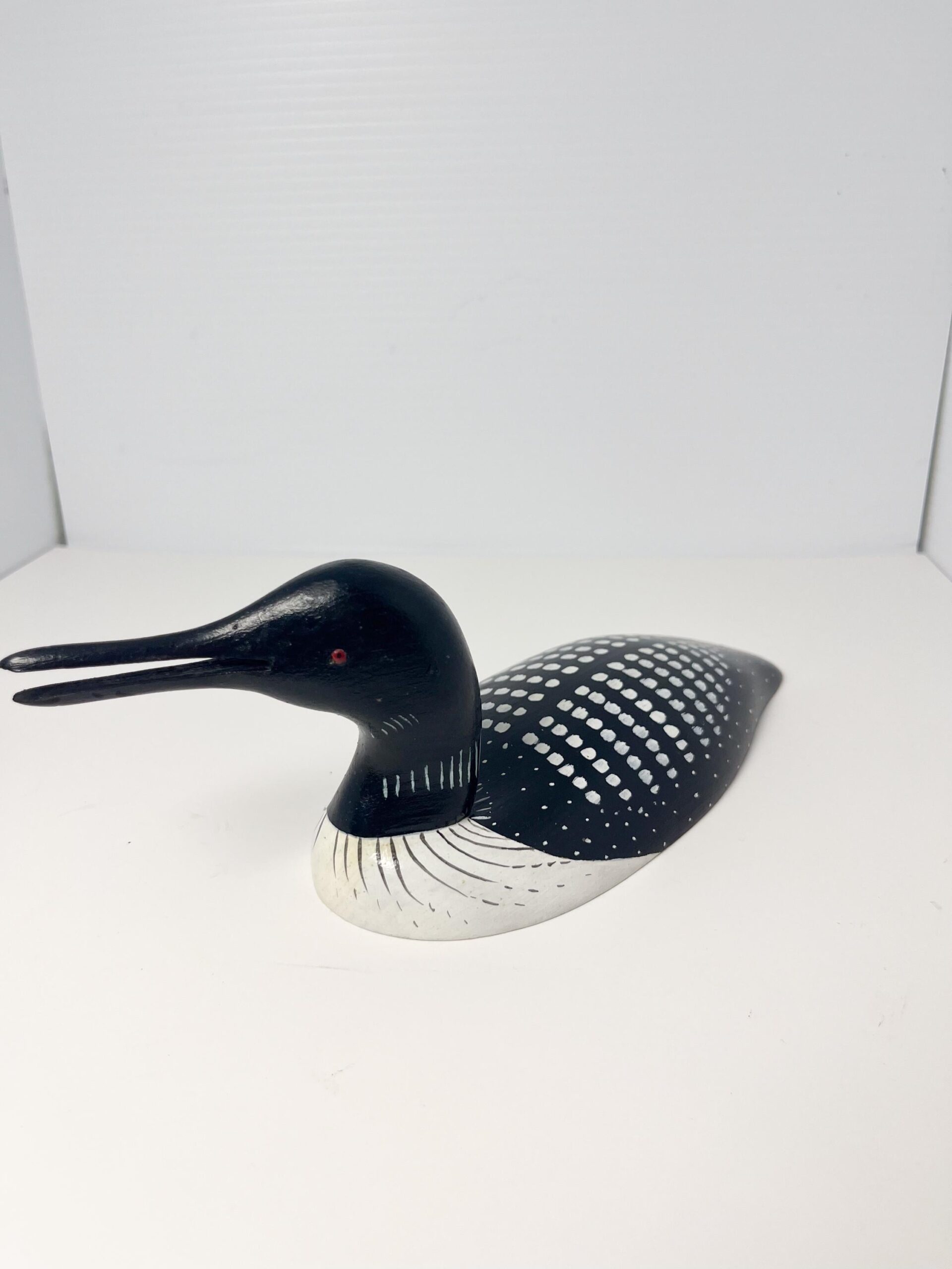 Small 9" painted wood loon decoy - hand carved Canadian bird decor