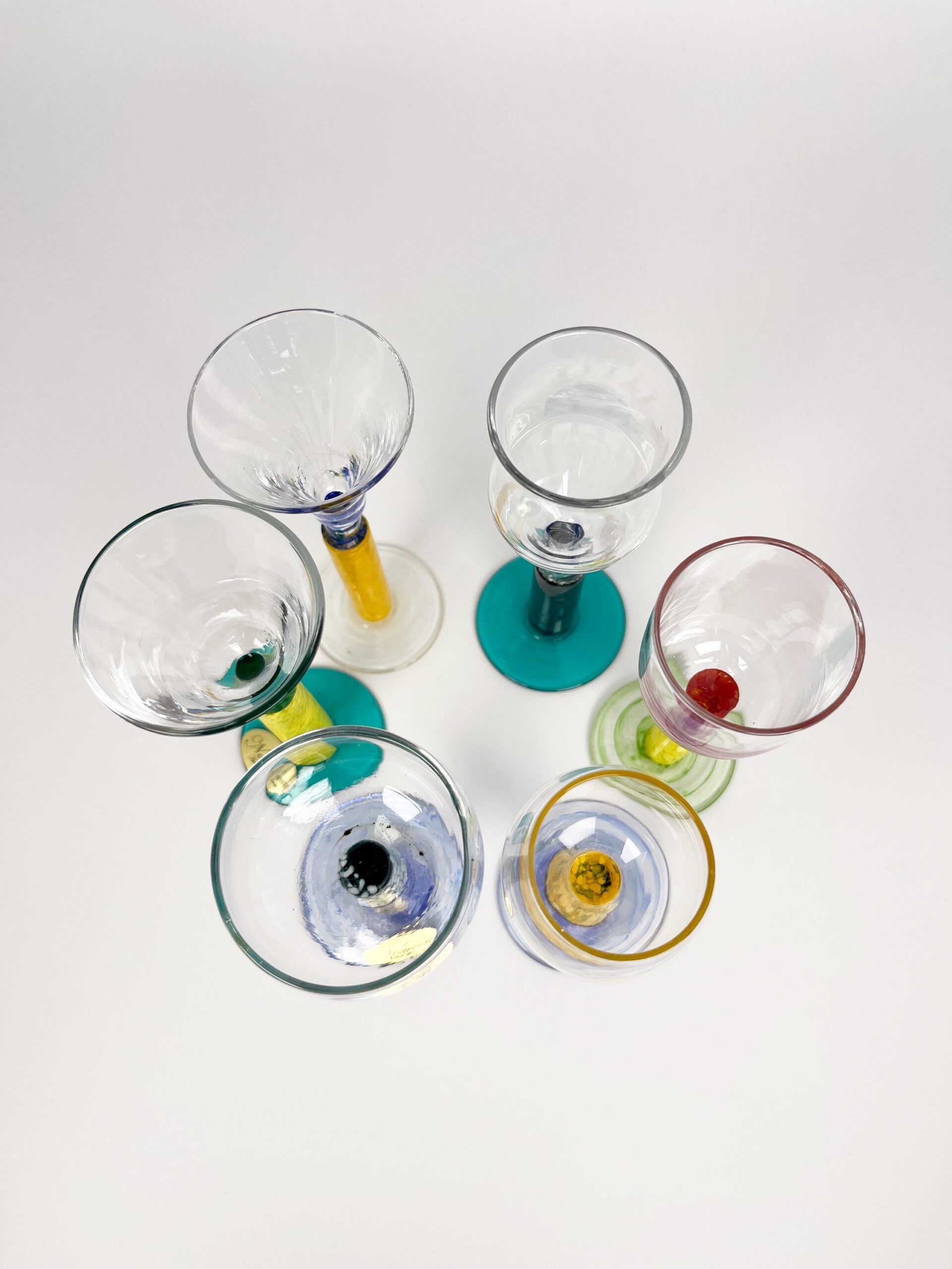 Vintage multi colour art glass cordials - colourful hand blown shot glasses made in the Czech Republic