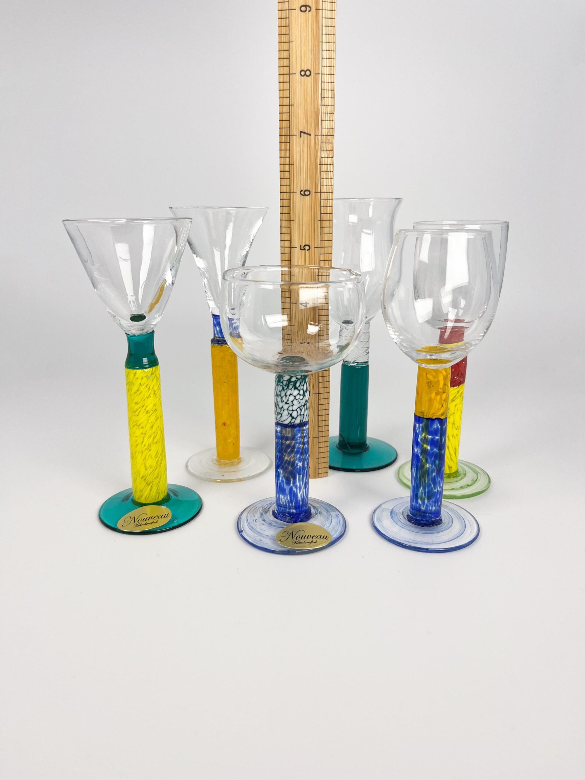 Vintage multi colour art glass cordials - colourful hand blown shot glasses made in the Czech Republic