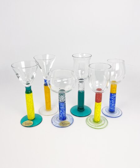 Vintage multi colour art glass cordials - colourful hand blown shot glasses made in the Czech Republic