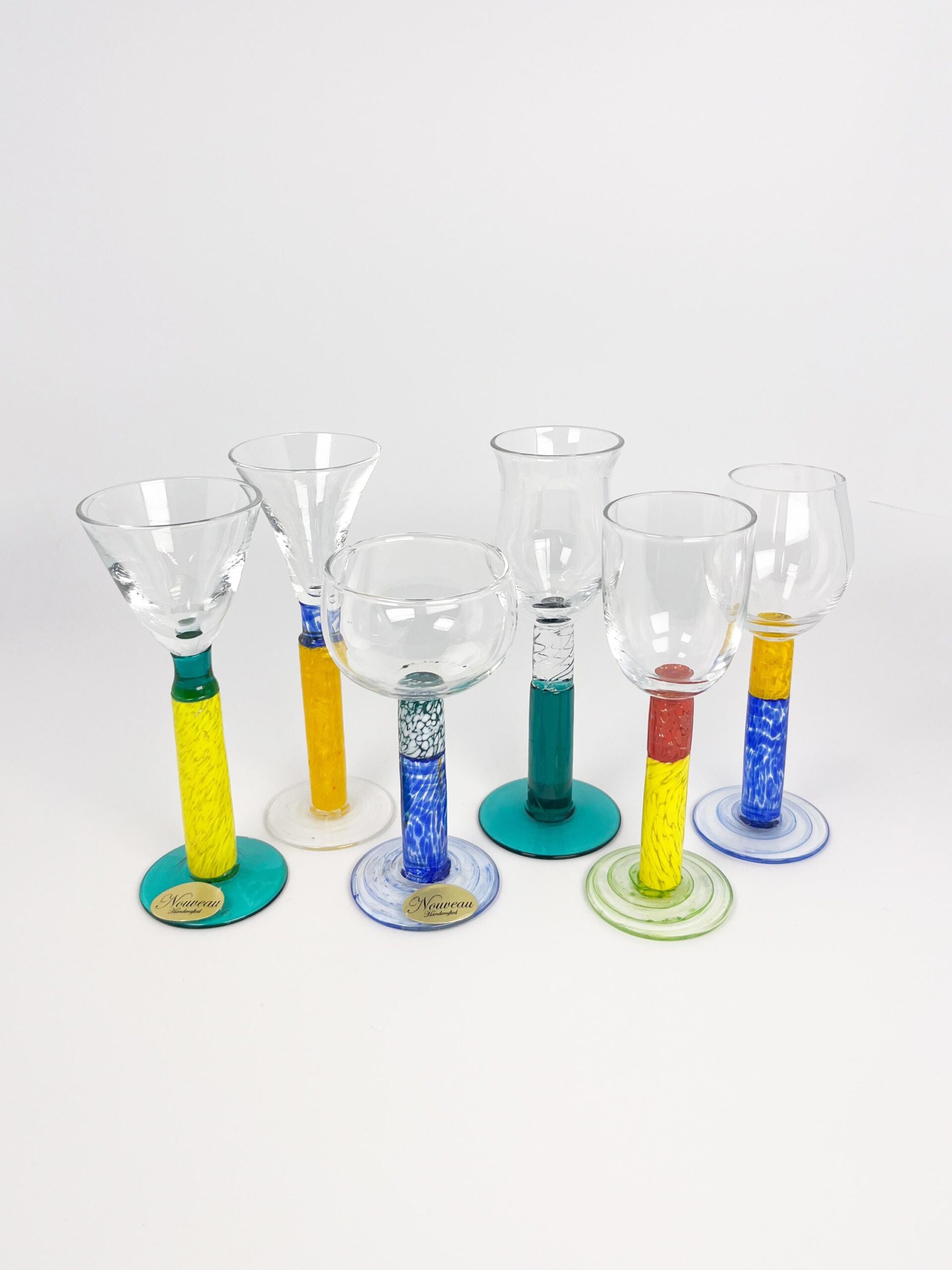 Vintage multi colour art glass cordials - colourful hand blown shot glasses made in the Czech Republic