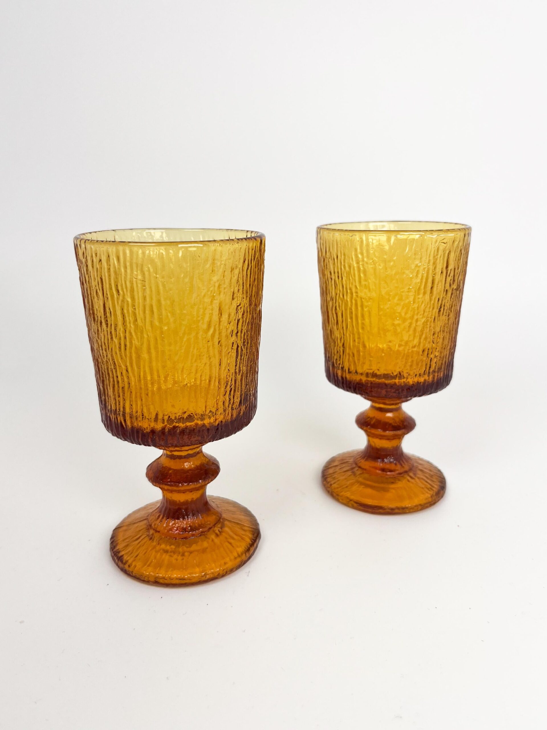 Vintage European amber coloured small glass wine goblets - Ravenhead Siesta MCM textured glasses