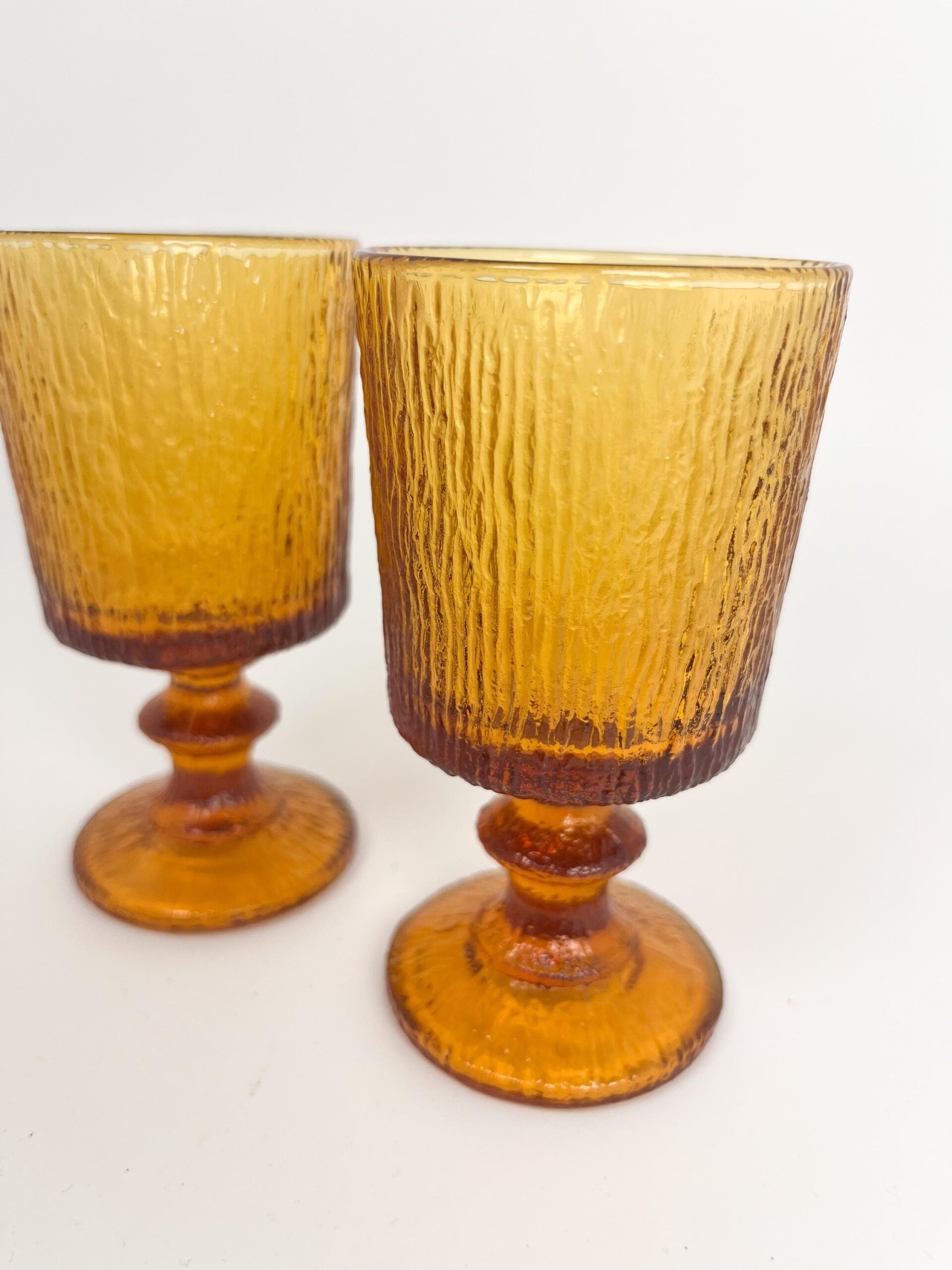 Vintage European amber coloured small glass wine goblets - Ravenhead Siesta MCM textured glasses
