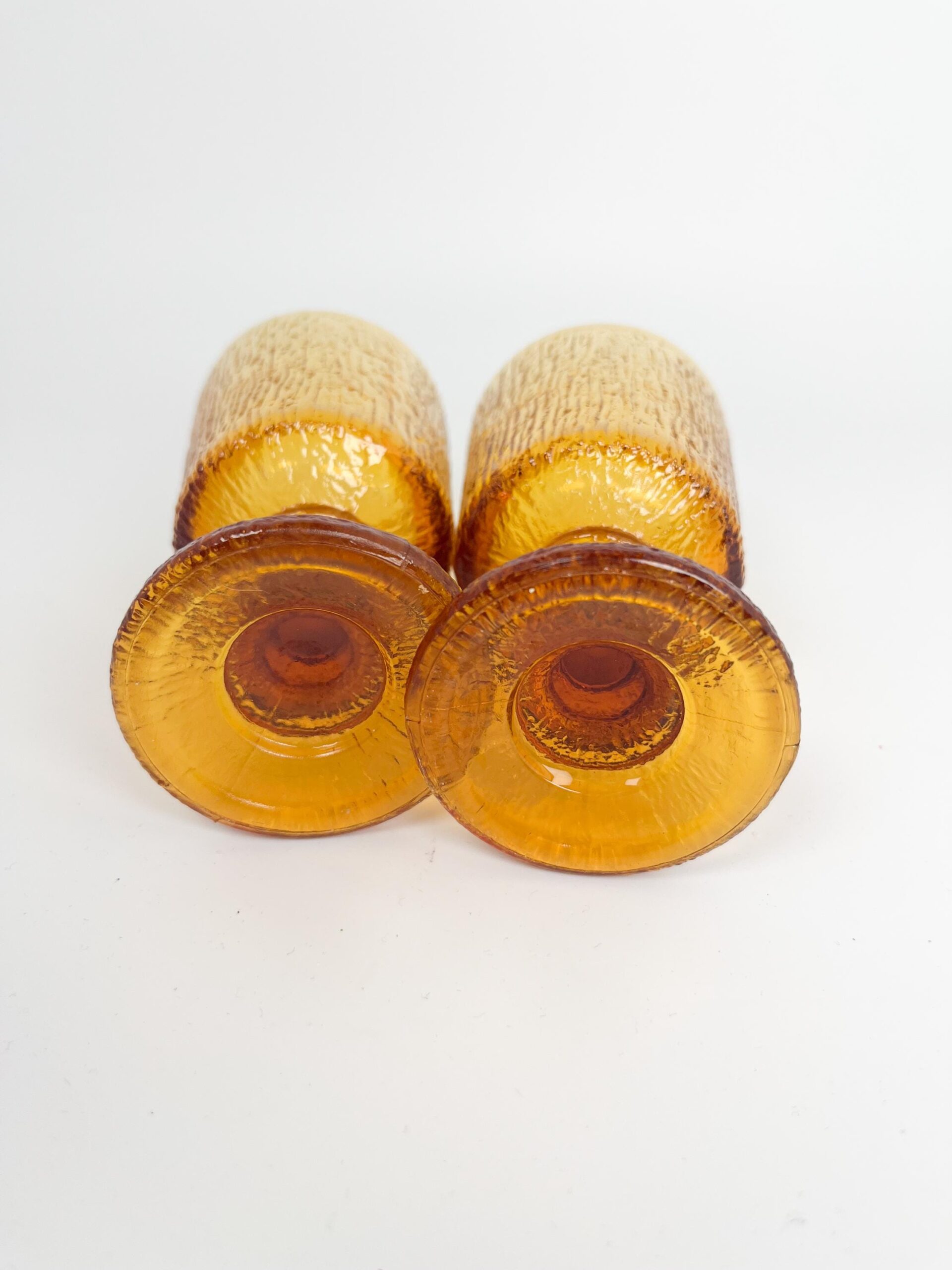 Vintage European amber coloured small glass wine goblets - Ravenhead Siesta MCM textured glasses
