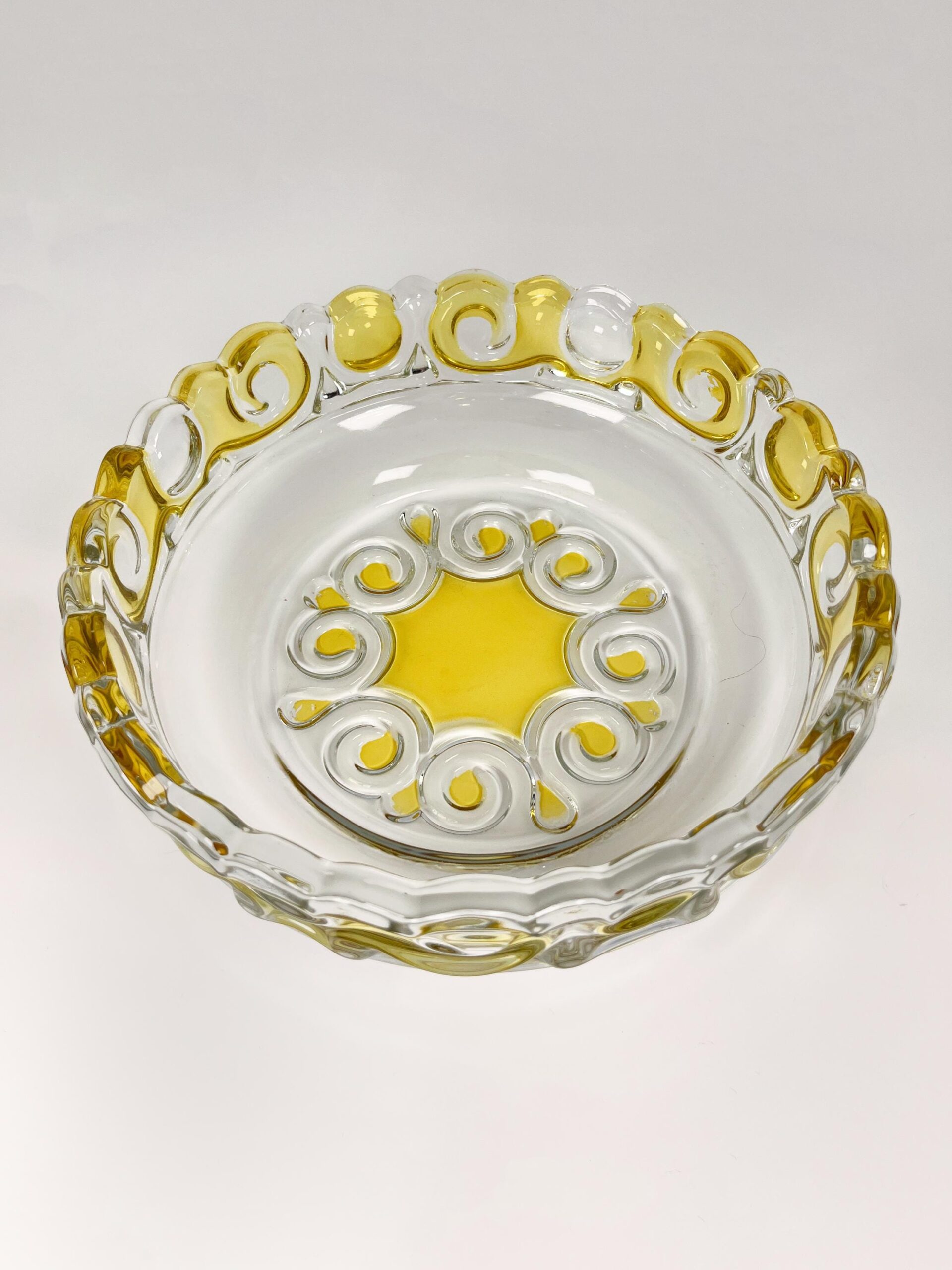 Vintage MCM Walther Kristallglas yellow and clear large crystal serving bowl