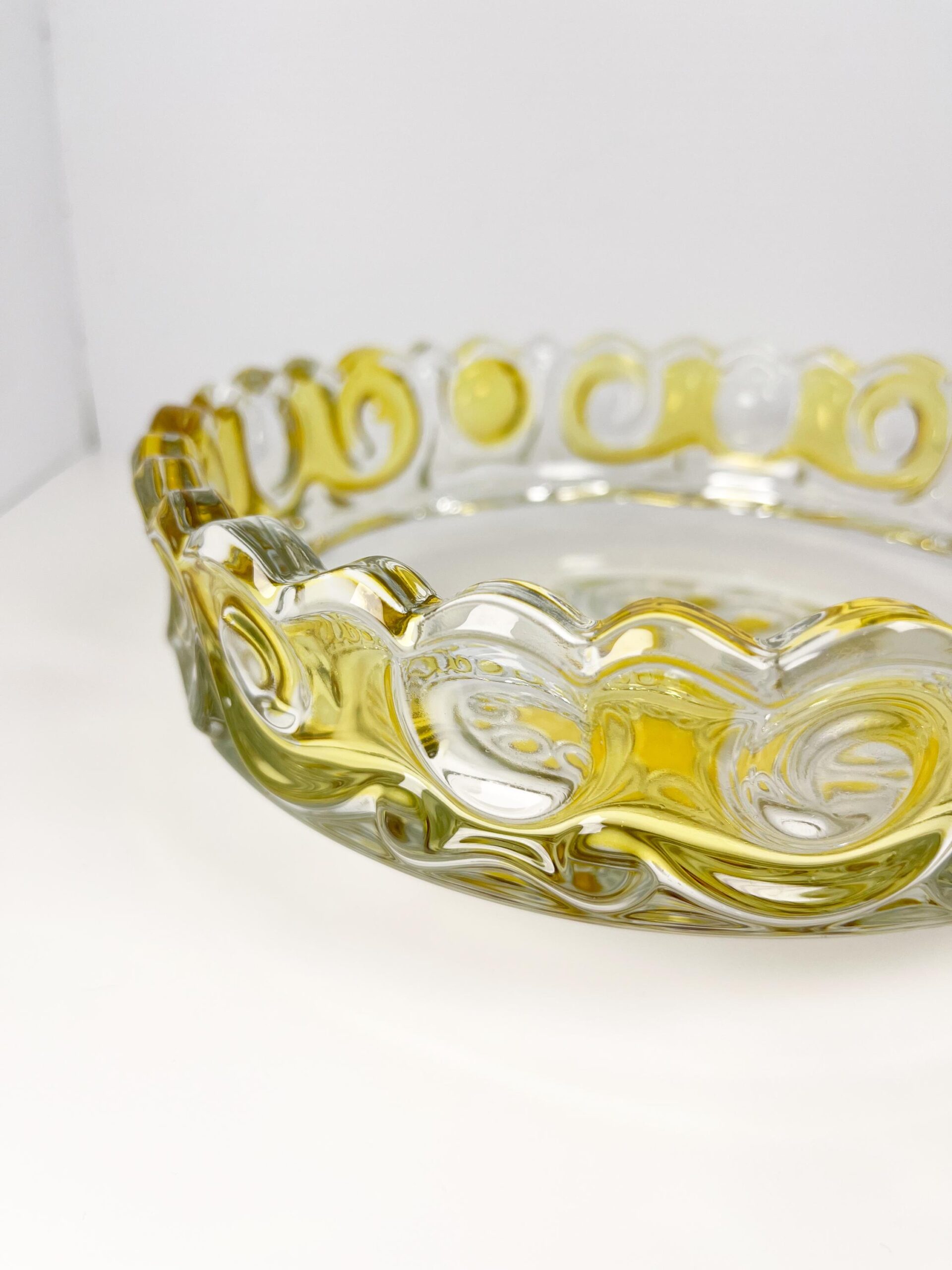 Vintage MCM Walther Kristallglas yellow and clear large crystal serving bowl