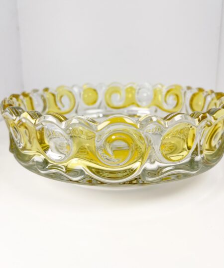 Vintage MCM Walther Kristallglas yellow and clear large crystal serving bowl