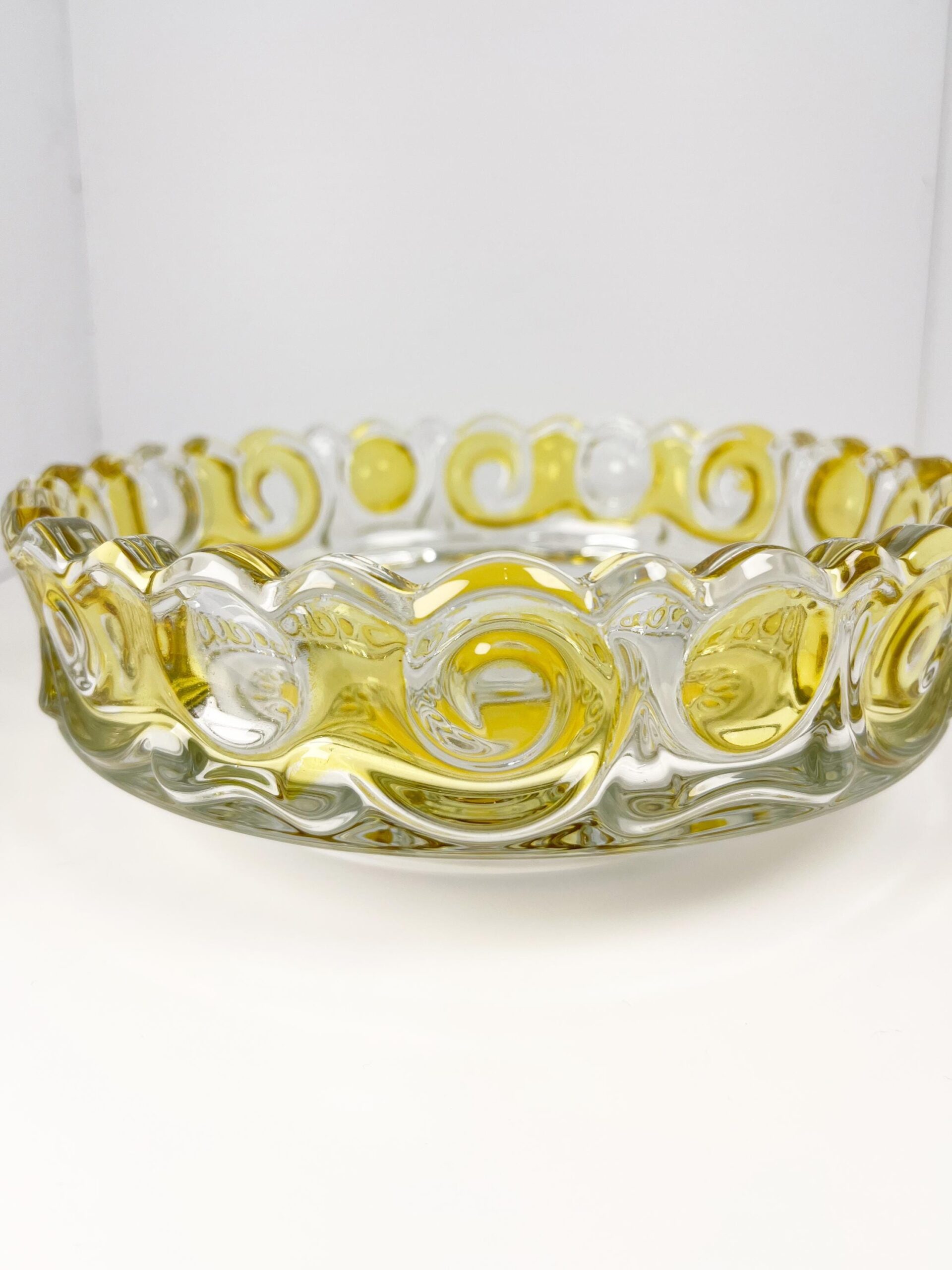 Vintage MCM Walther Kristallglas yellow and clear large crystal serving bowl
