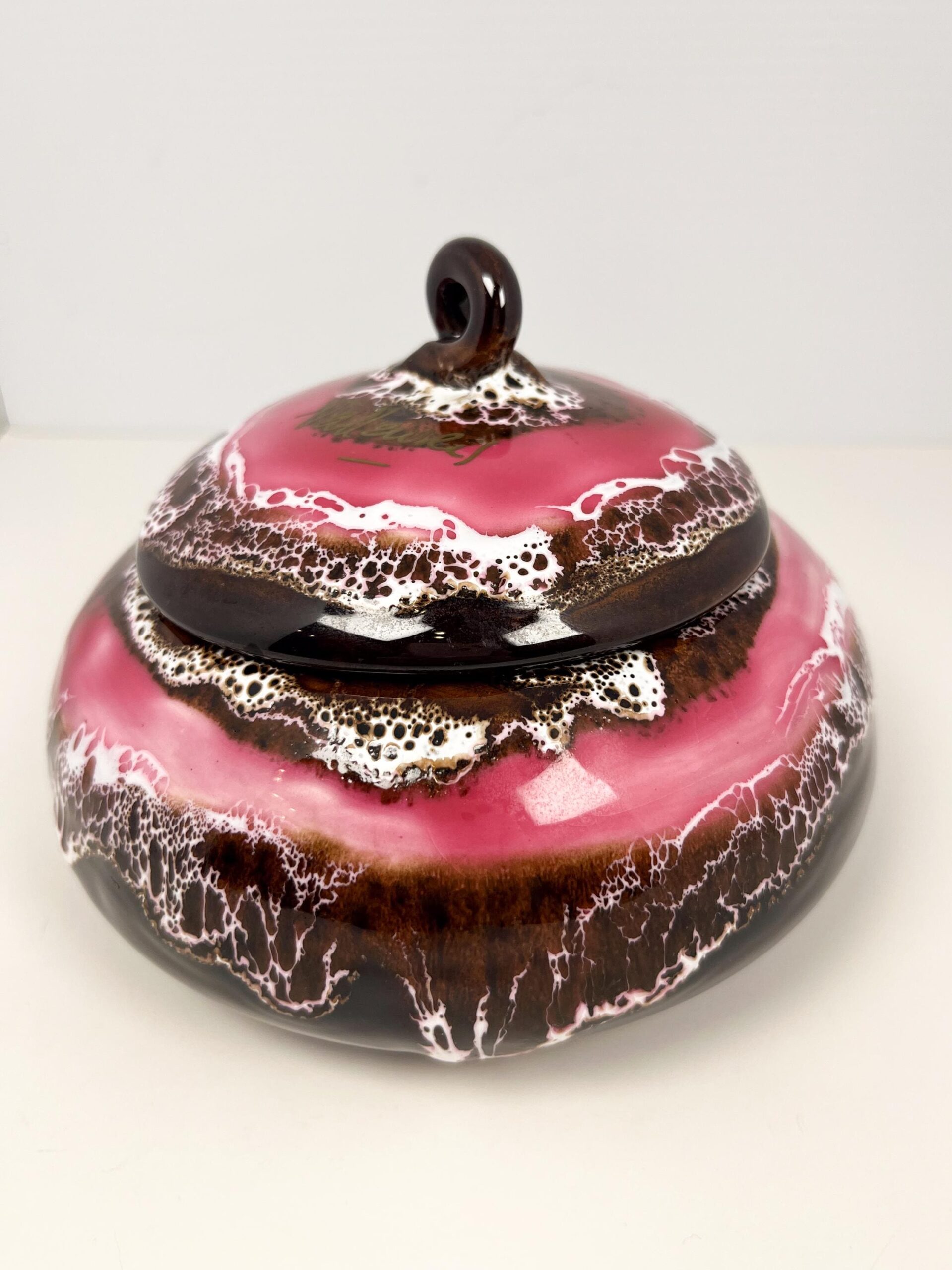 Mid century Vallauris ceramic pottery dish with lid with fat lava glaze technique