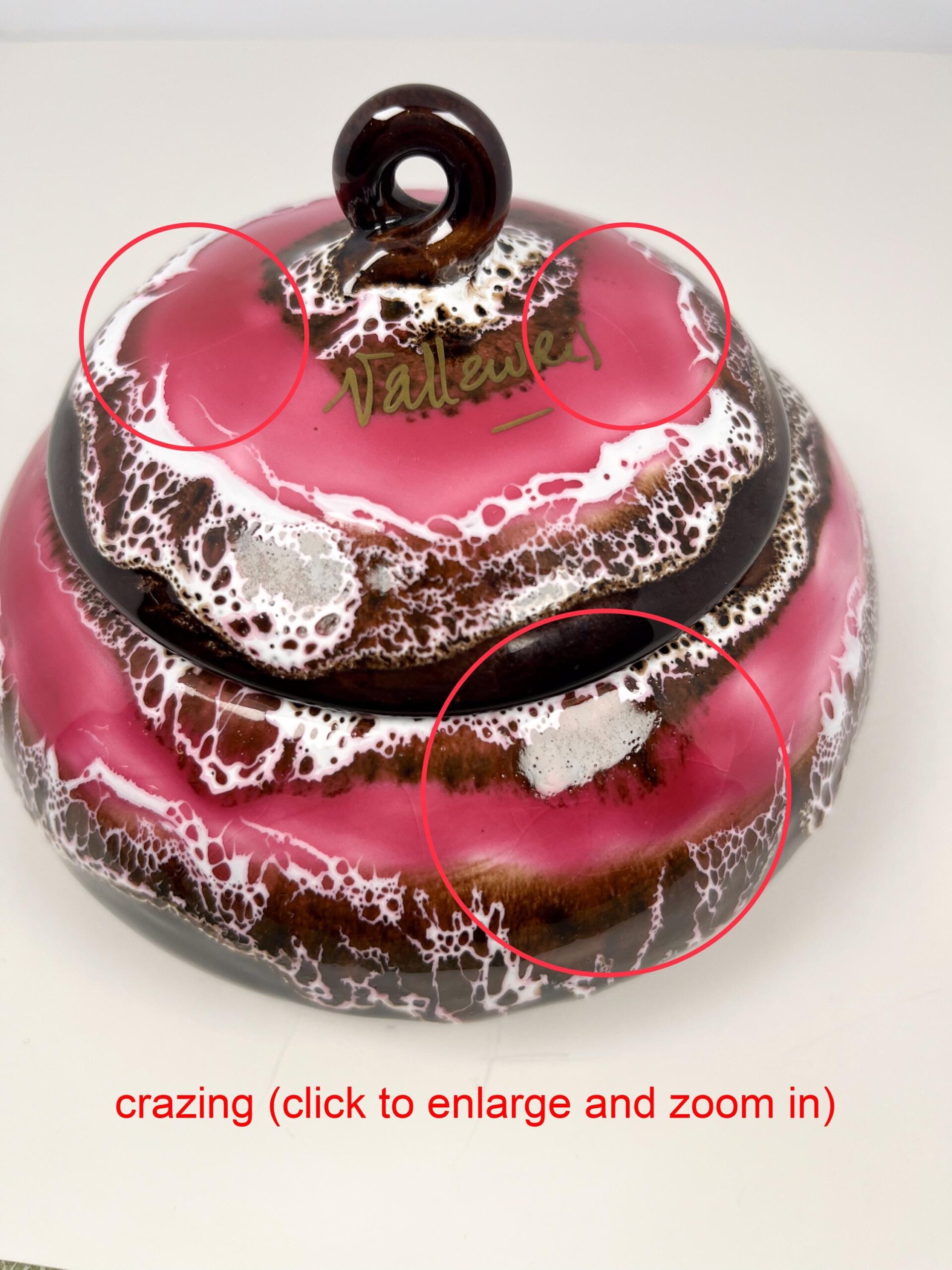 Mid century Vallauris ceramic pottery dish with lid with fat lava glaze technique