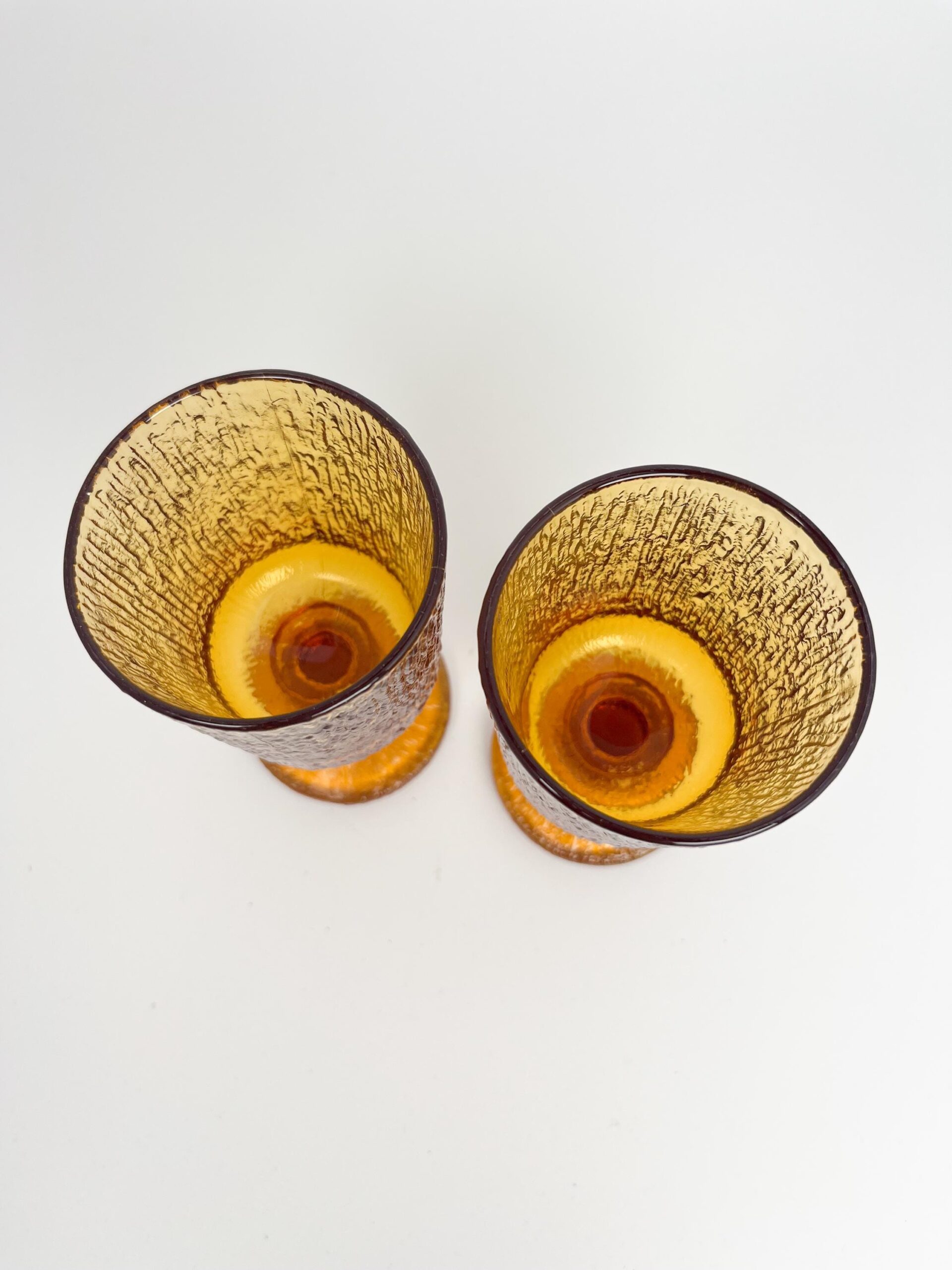 Vintage European amber coloured small glass wine goblets - Ravenhead Siesta MCM textured glasses